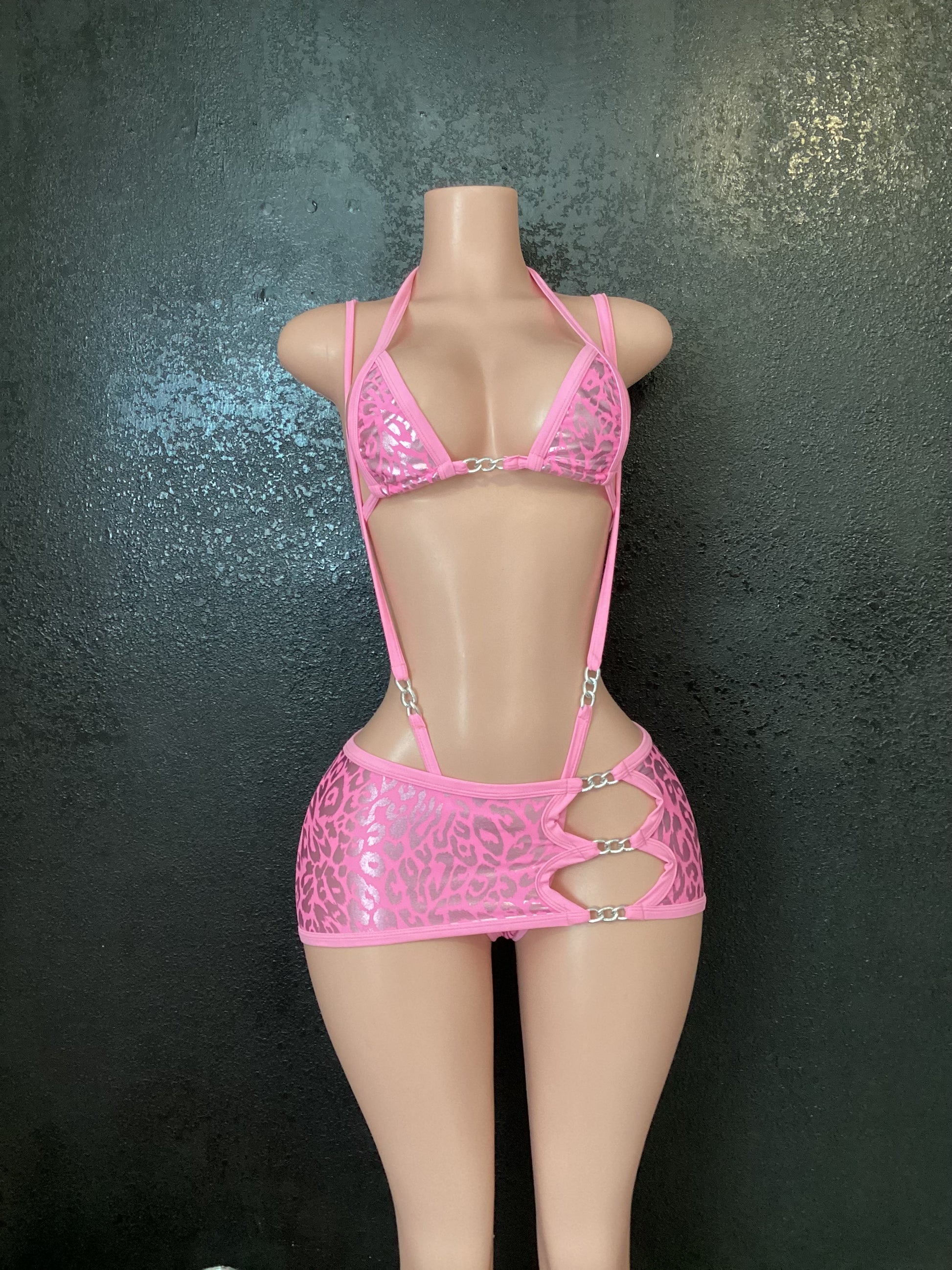 Mini skirt set pink or blue leopard