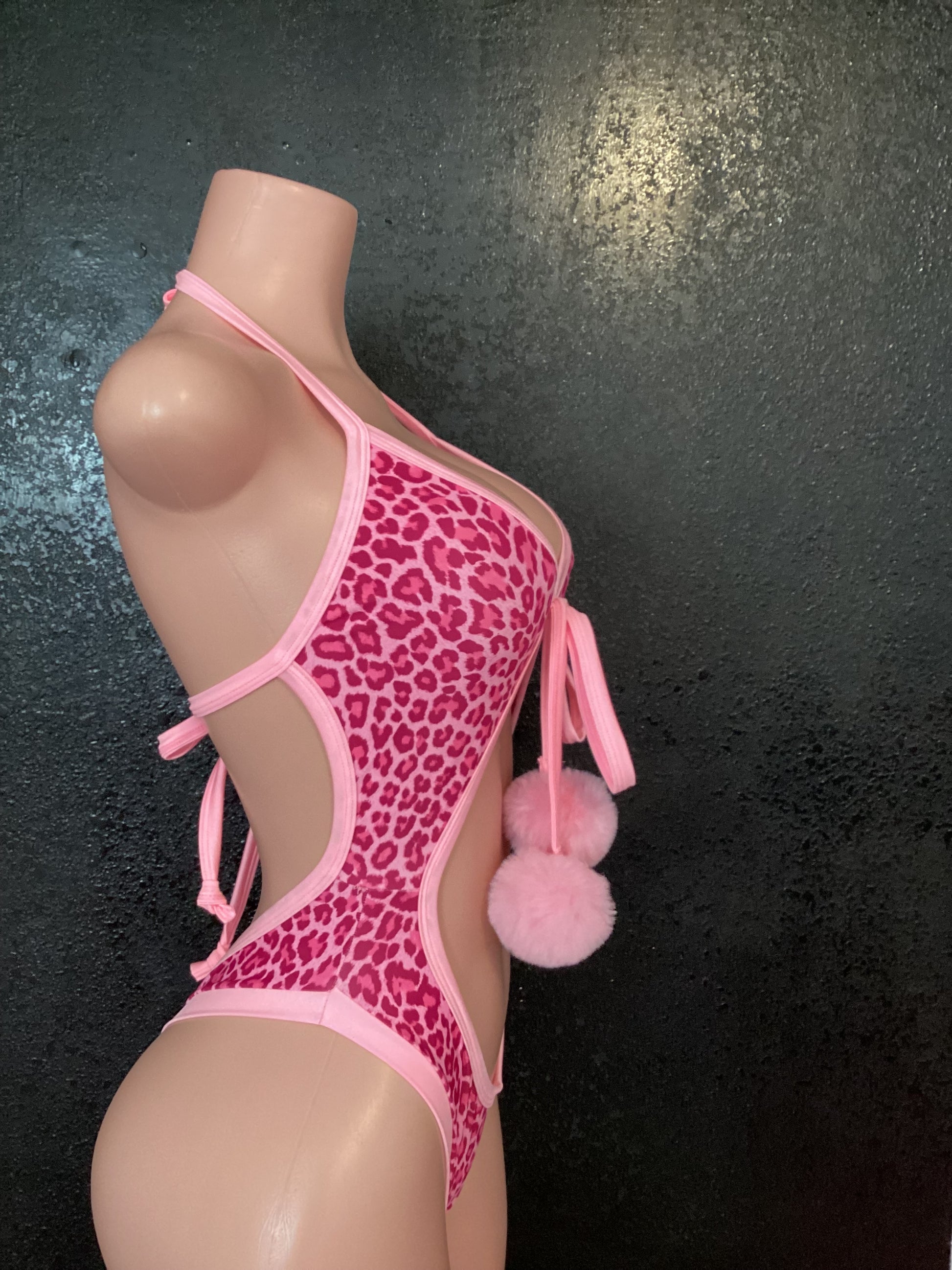 Pink leopard thong bodysuit