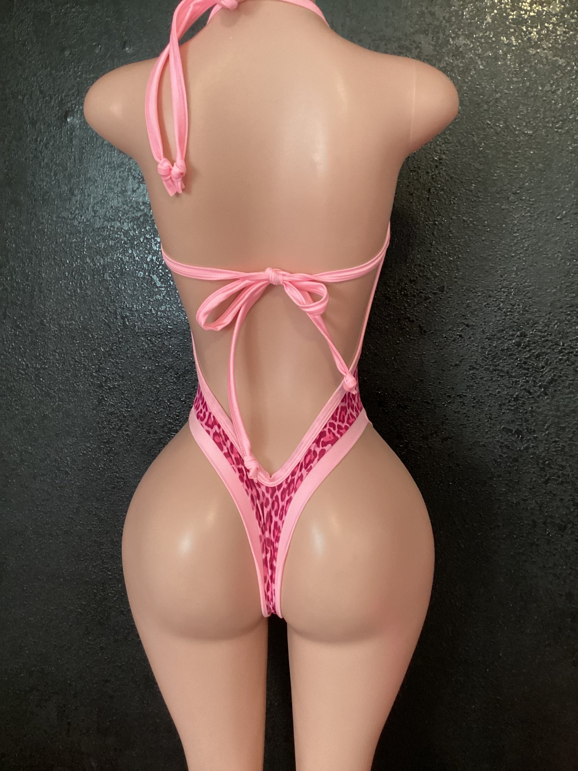 Pink leopard thong bodysuit
