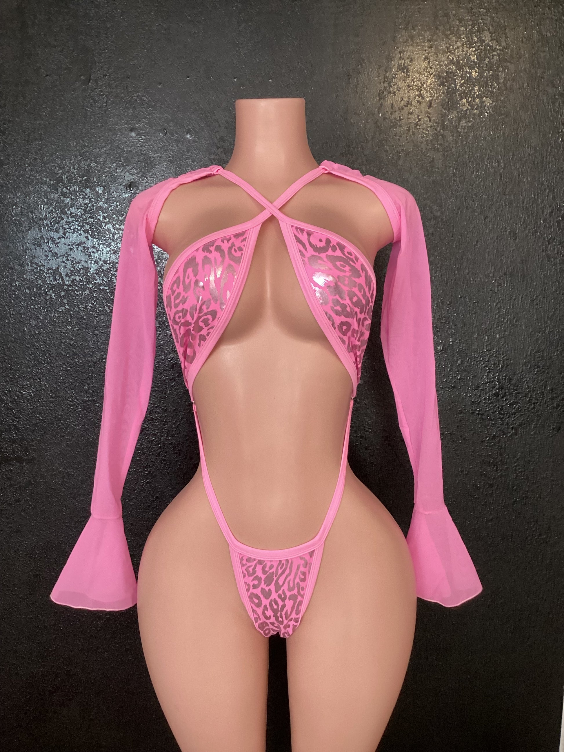 Pink leopard one piece