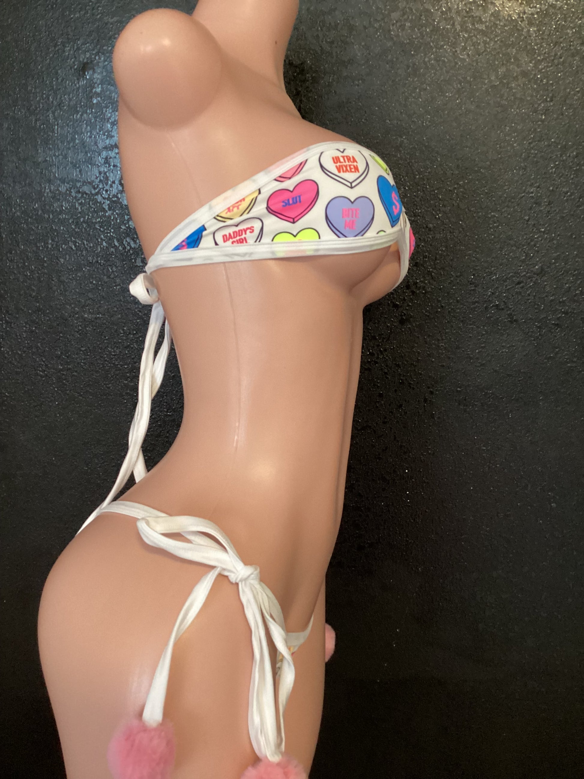 Pom Pom thong bikini hearts