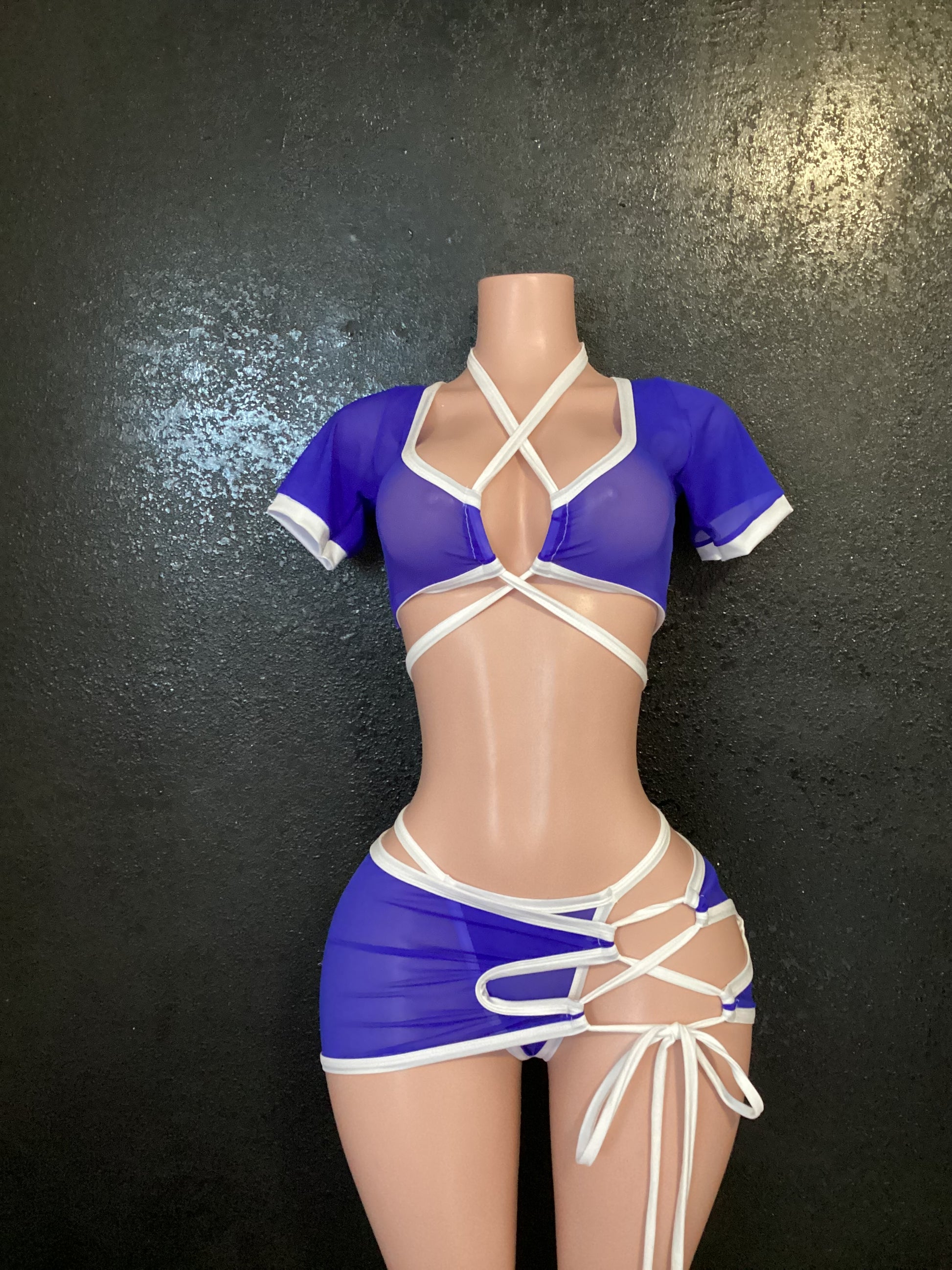 Short sleeve skirt set mesh