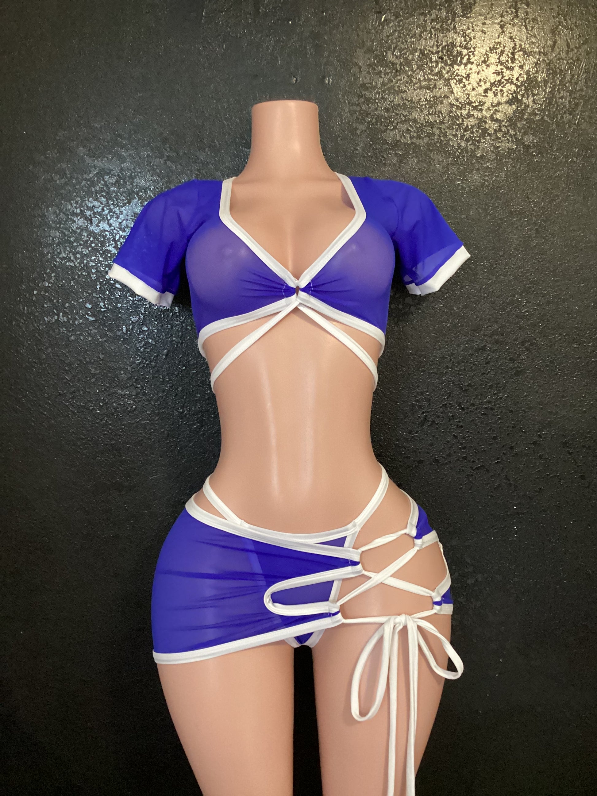 Short sleeve skirt set mesh