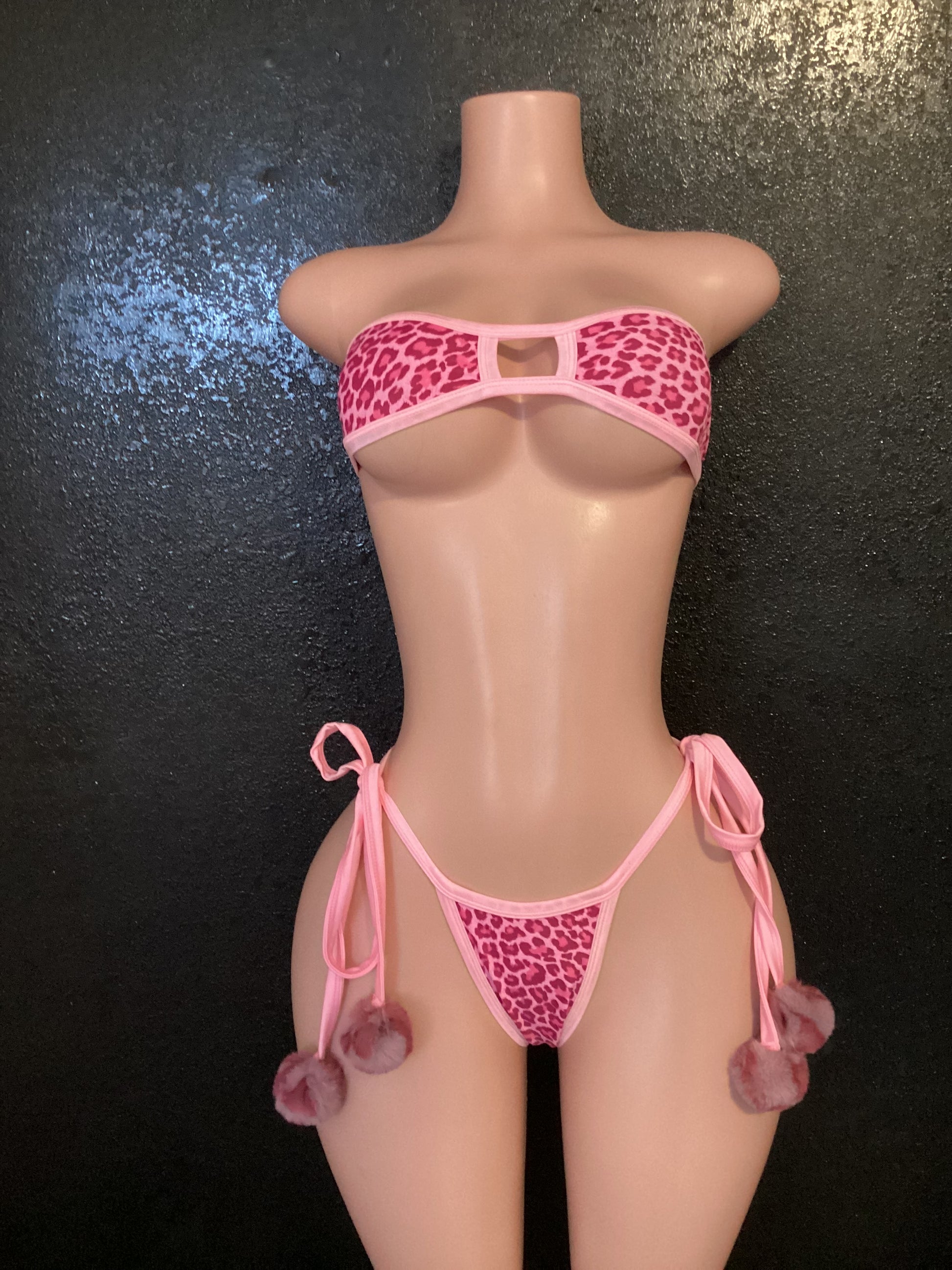 Pink leopard Pom Pom bikini