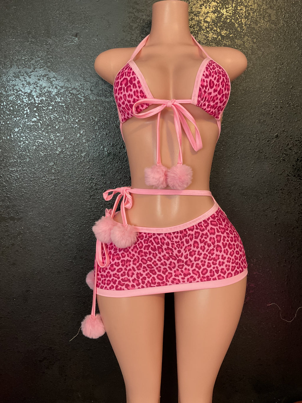 Pom Pom skirt set pink leopard