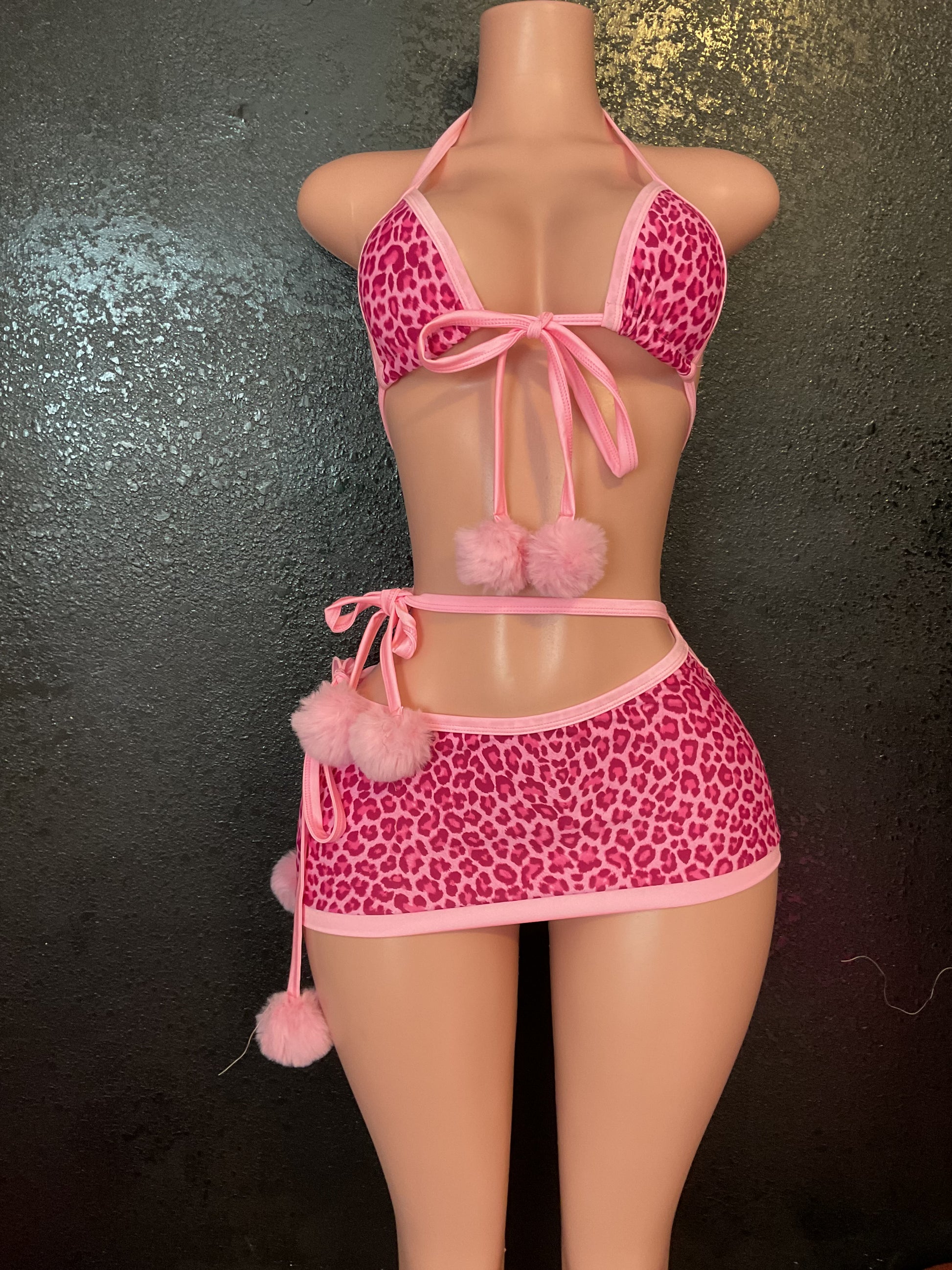 Pom Pom skirt set pink leopard