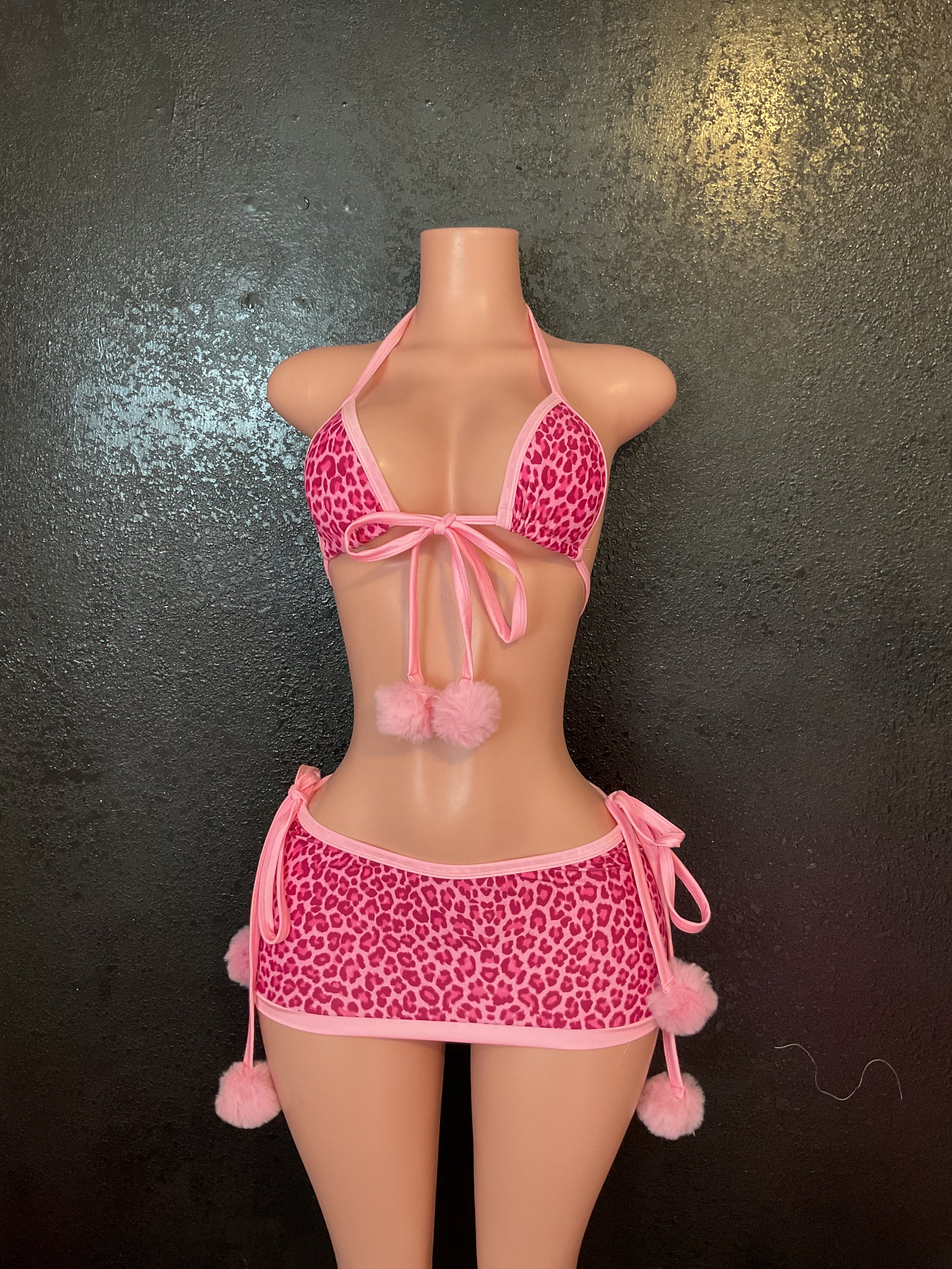 Pom Pom skirt set pink leopard