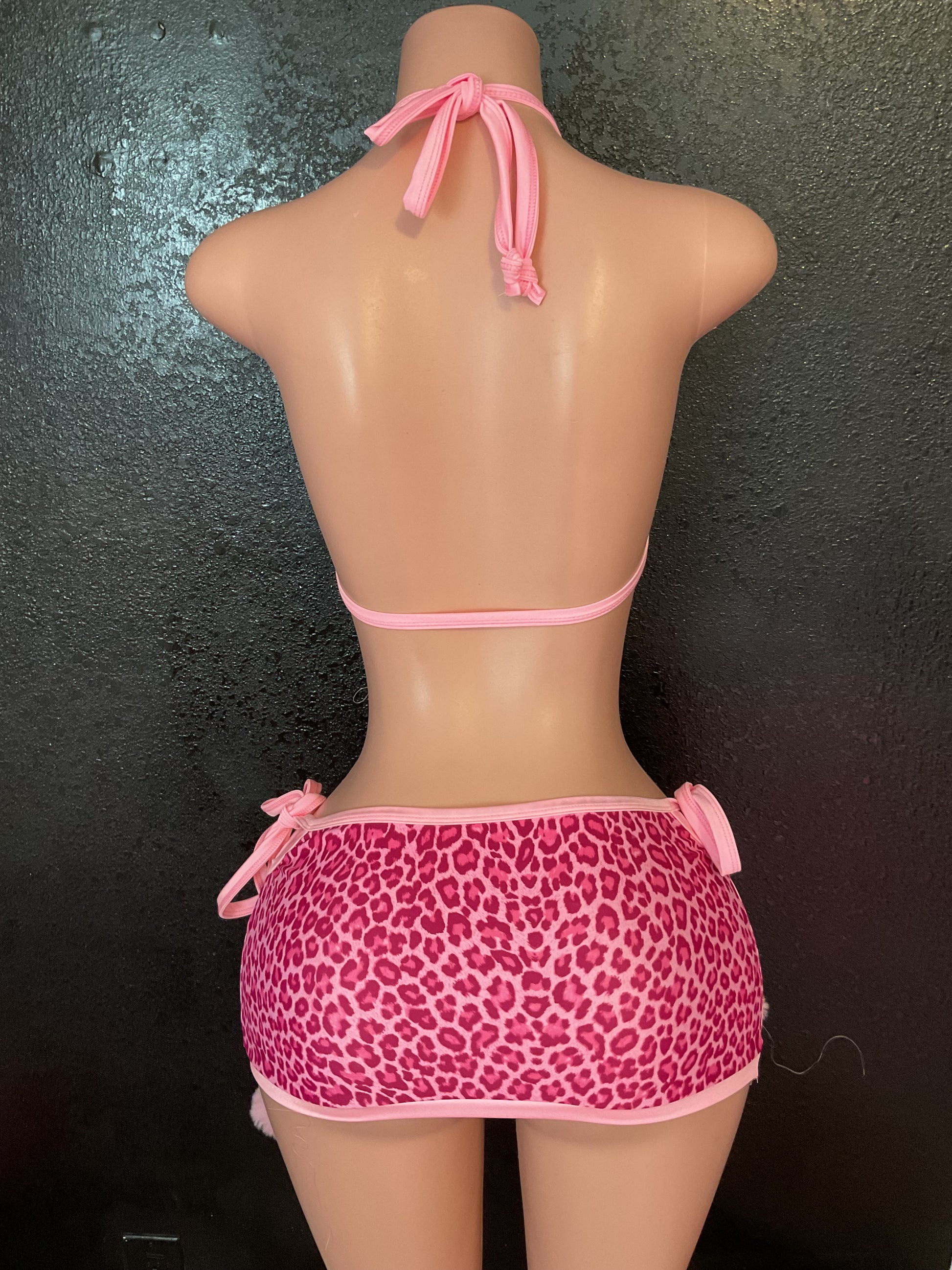 Pom Pom skirt set pink leopard