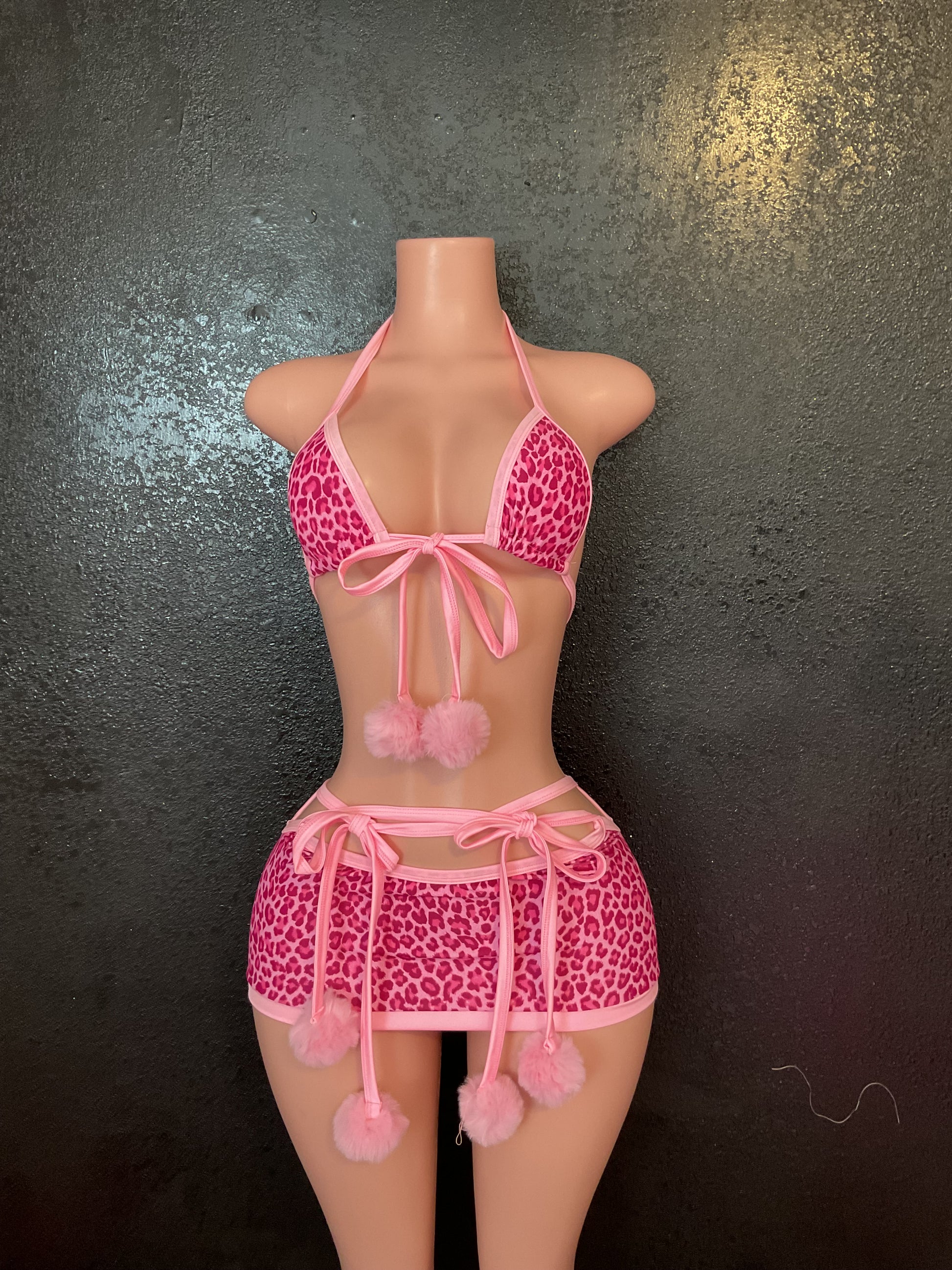 Pom Pom skirt set pink leopard