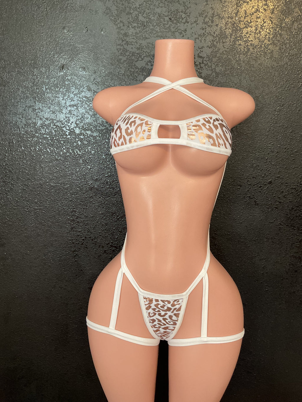 Leopard g string garter bikini