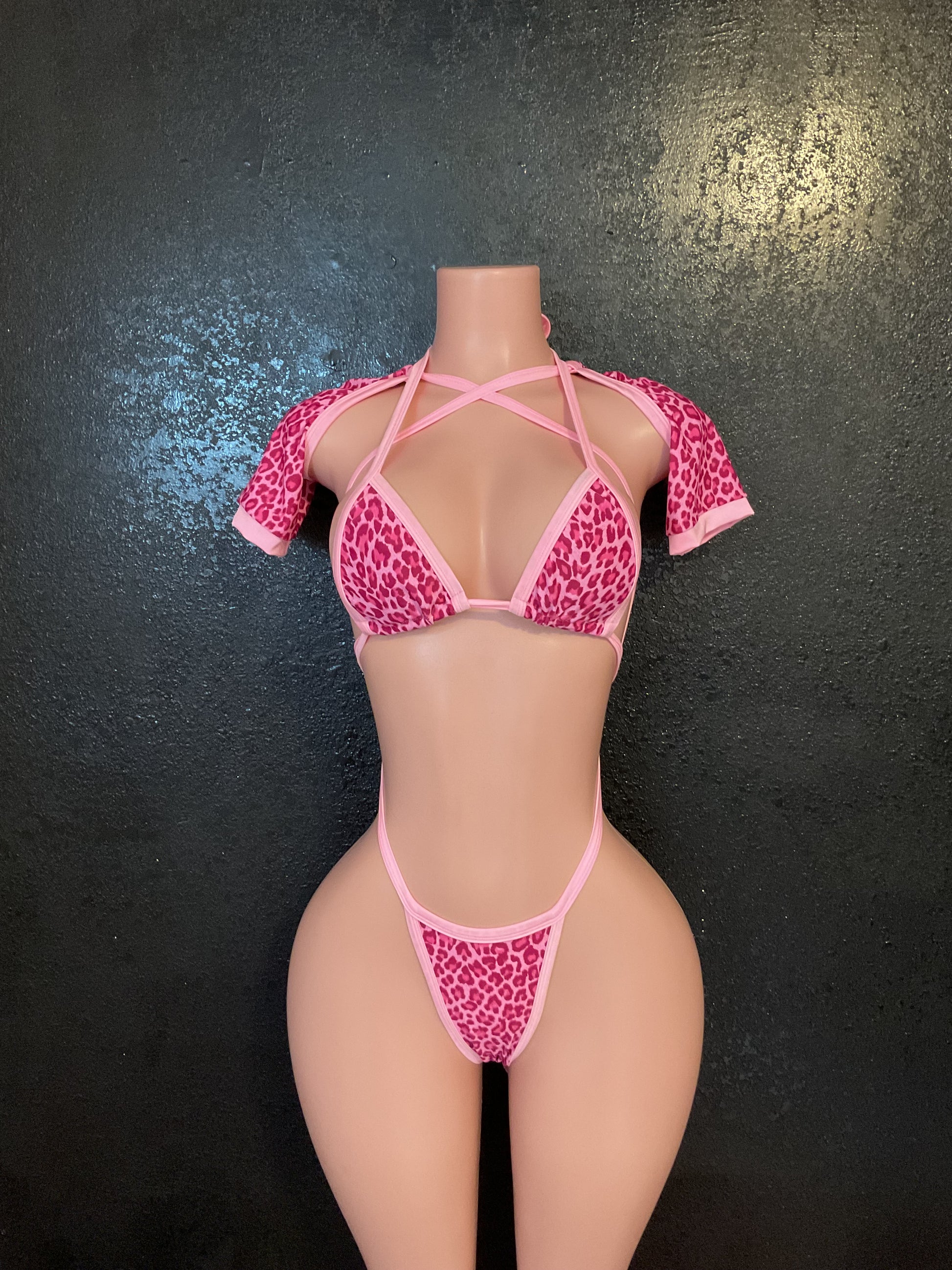 Pink leopard sleeve bikini