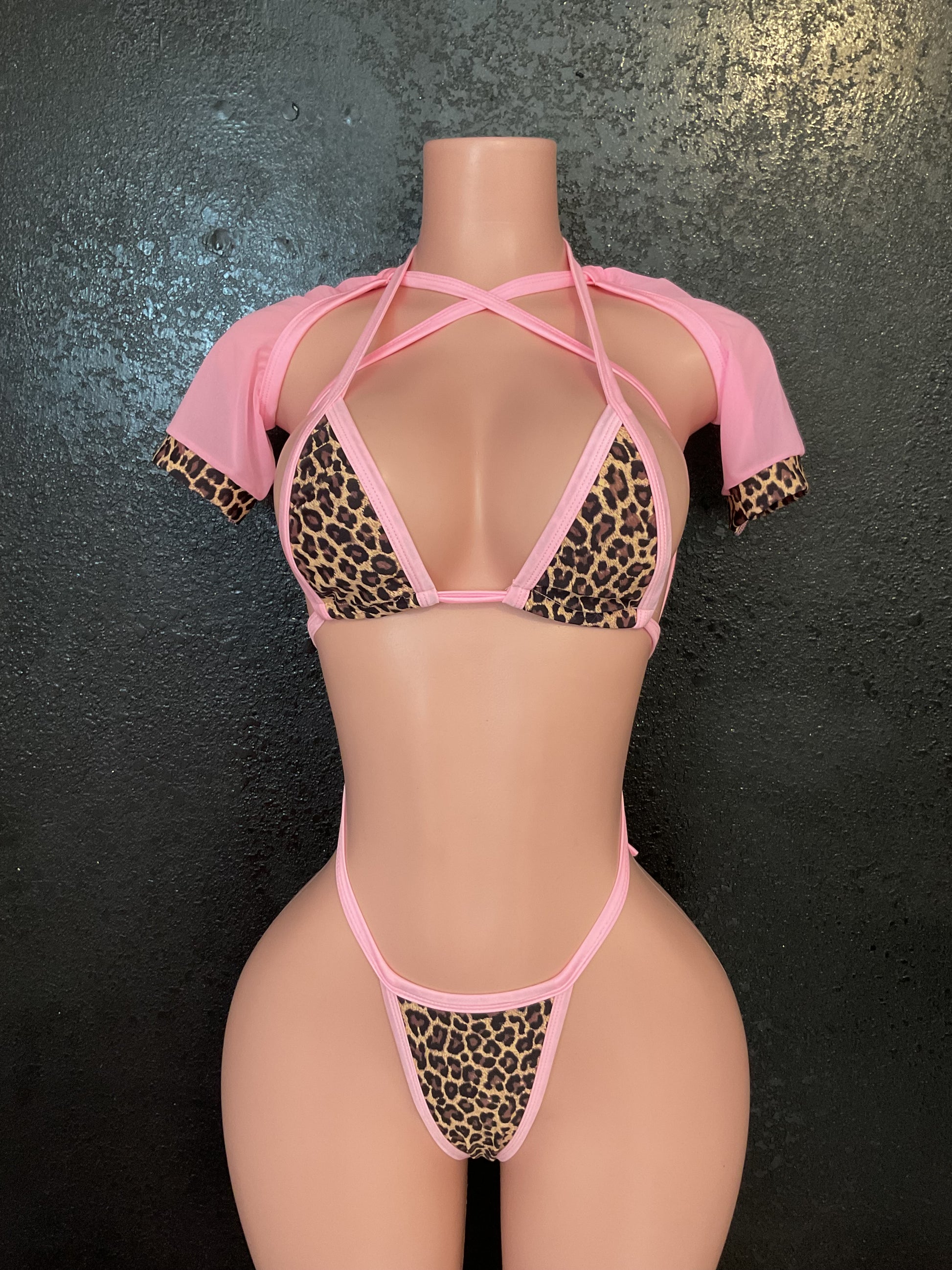Leopard sleeve bikini set