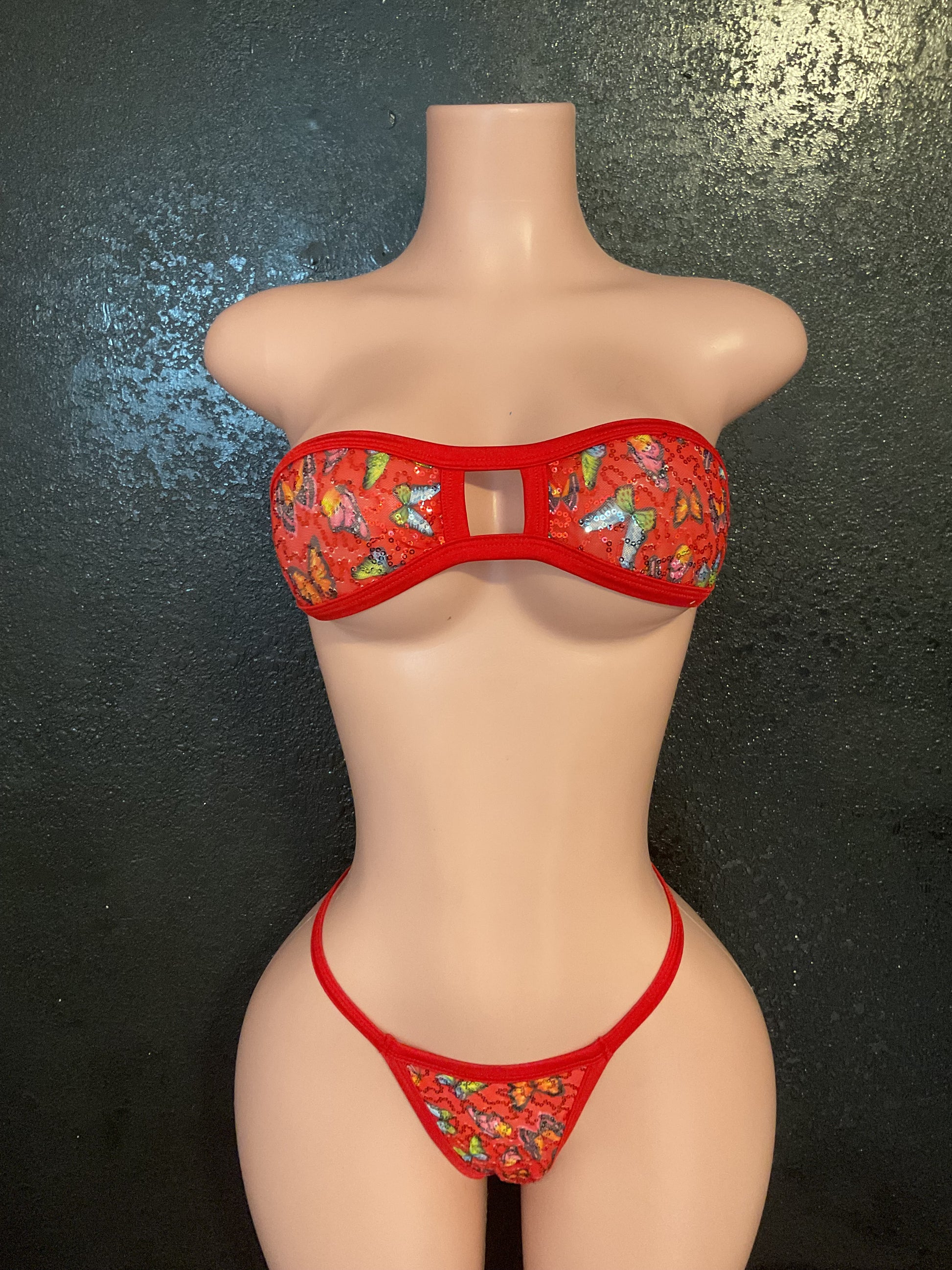 Sequin mesh skirt set butterfly