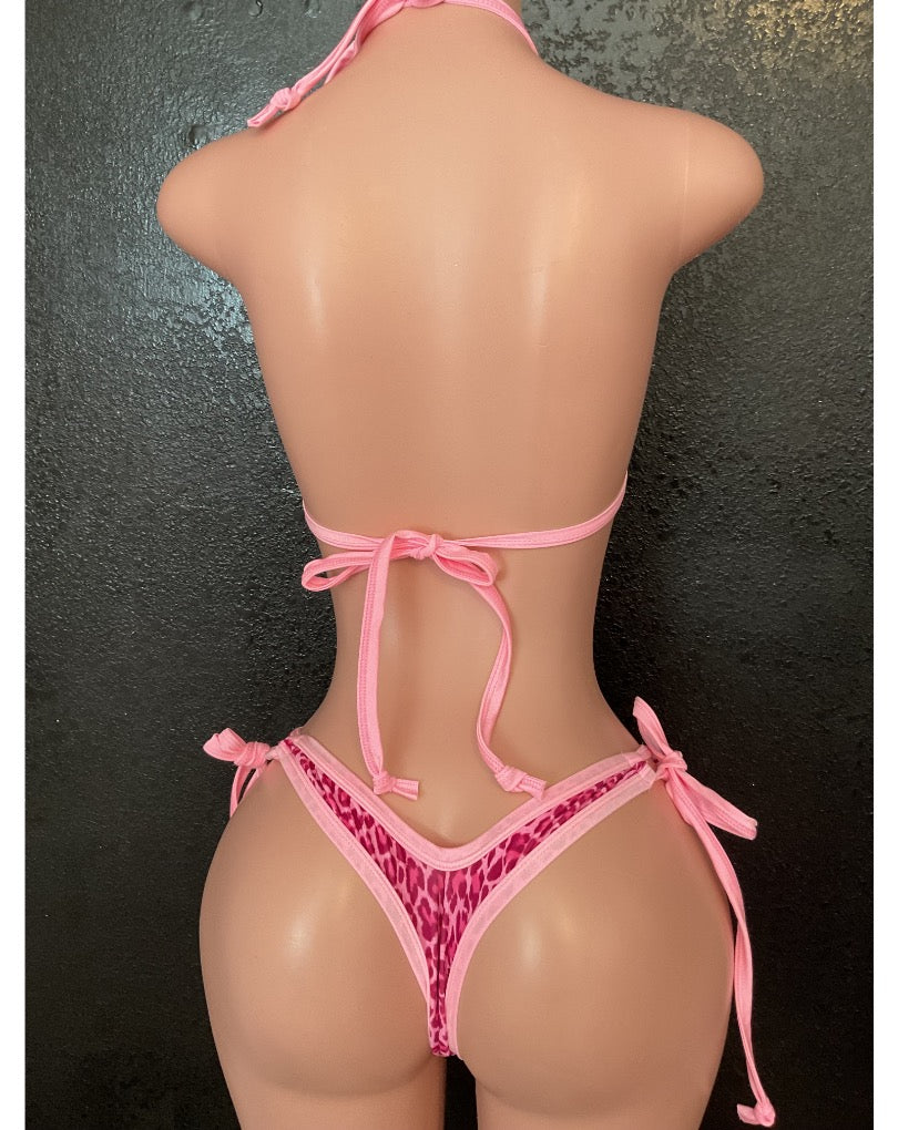 Leopard ruffle thong set