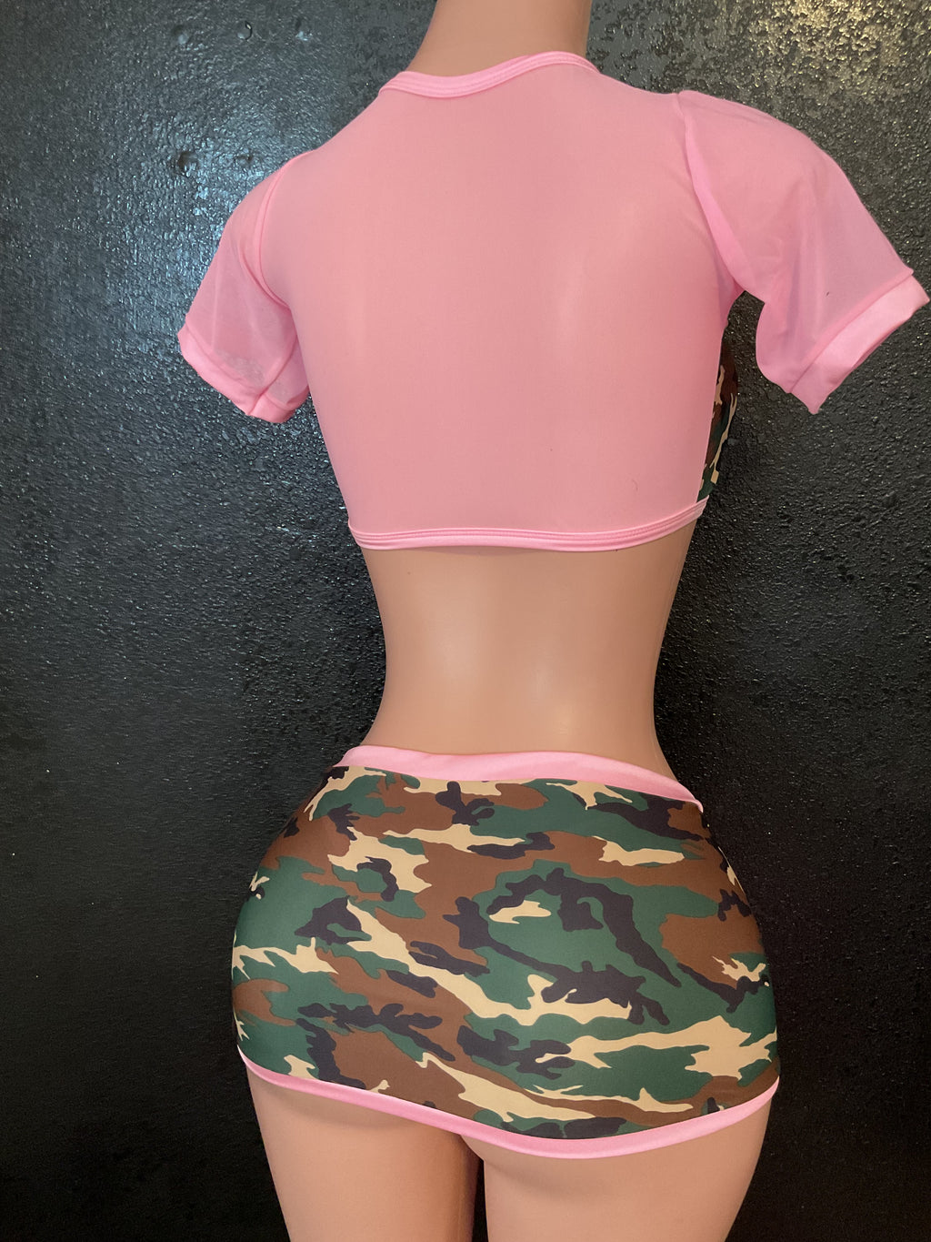 Short sleeve camo skirt set