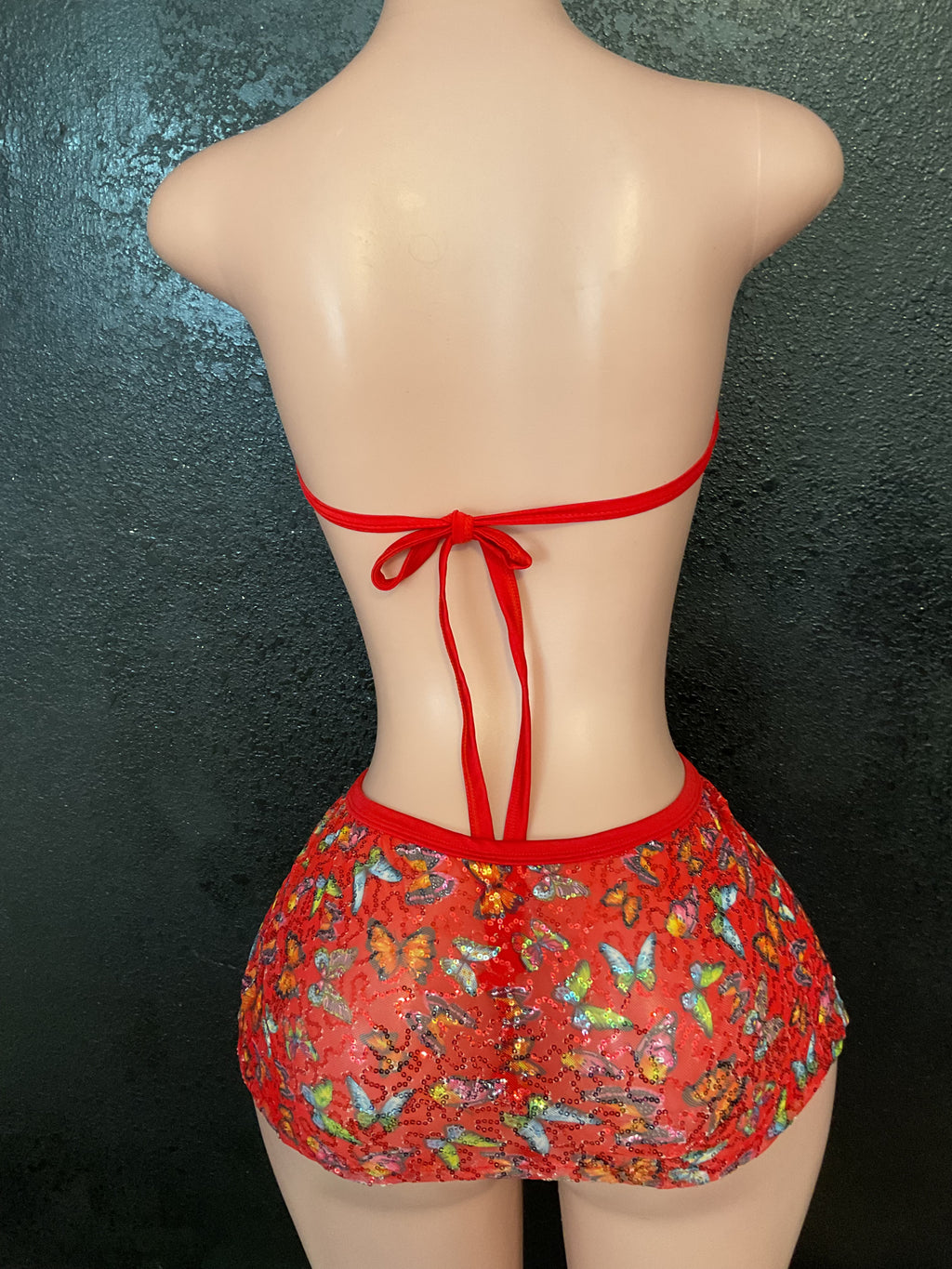 Sequin mesh skirt set butterfly