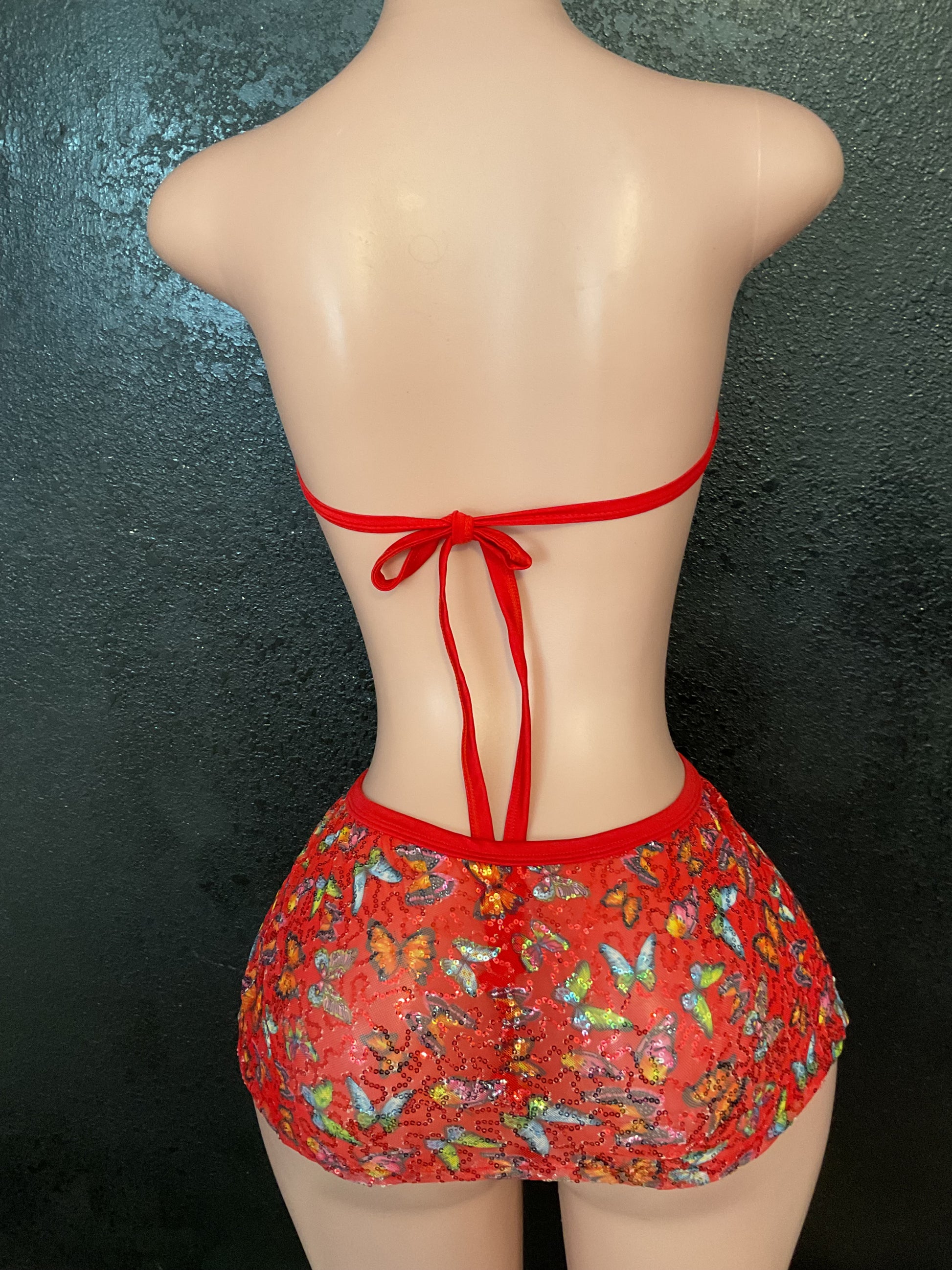 Sequin mesh skirt set butterfly
