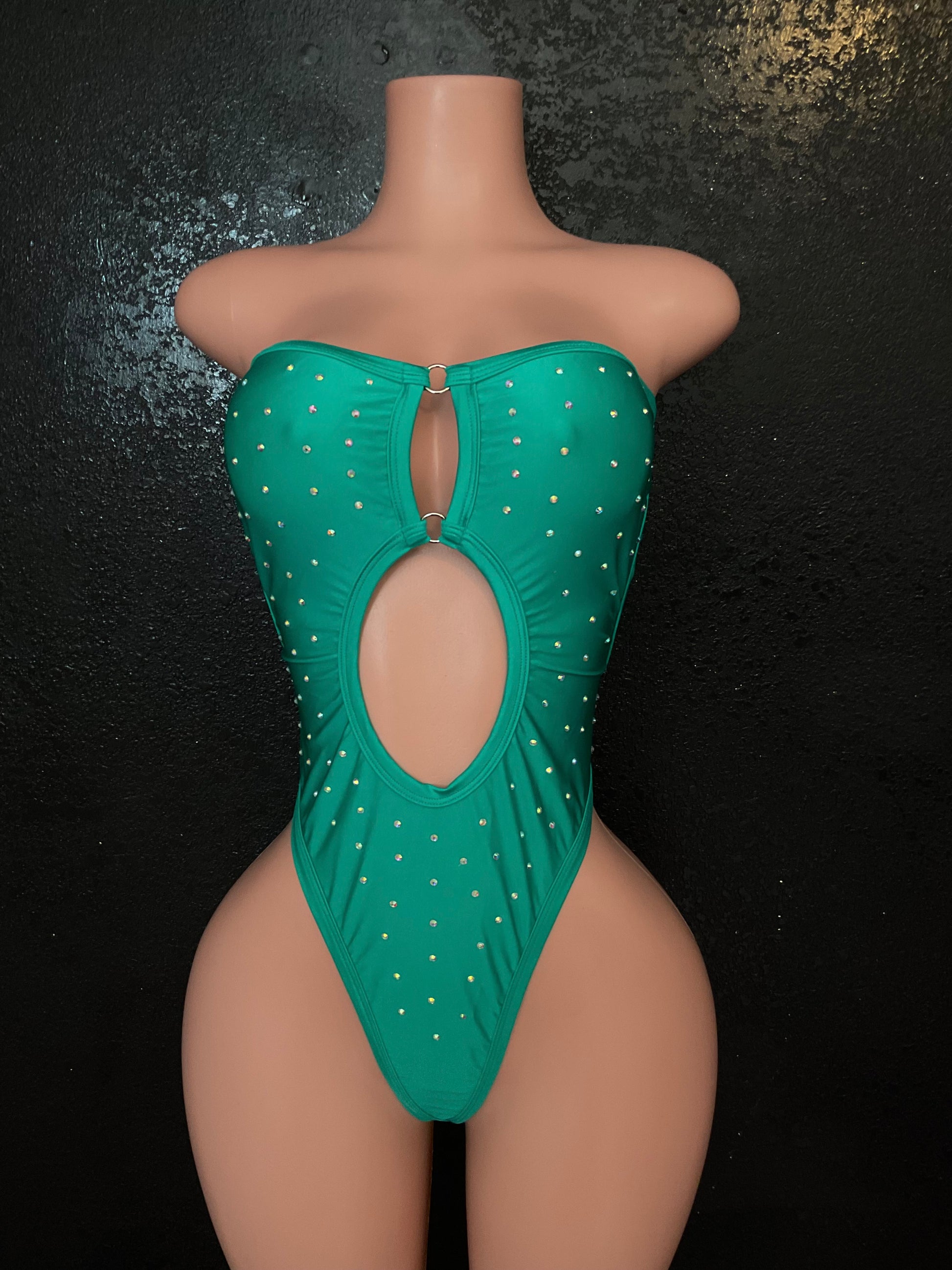 Stoned strapless g string one piece