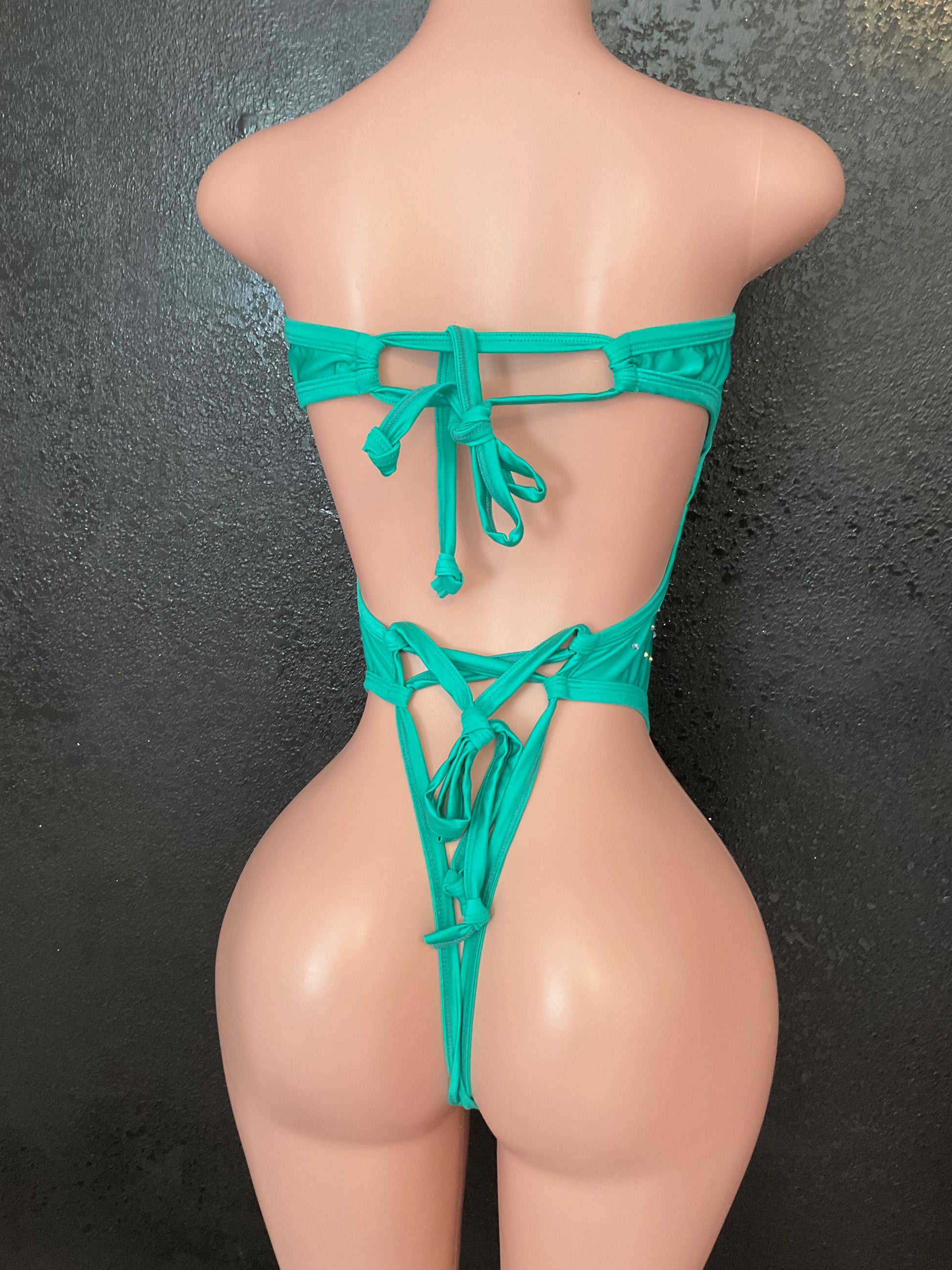 Stoned strapless g string one piece