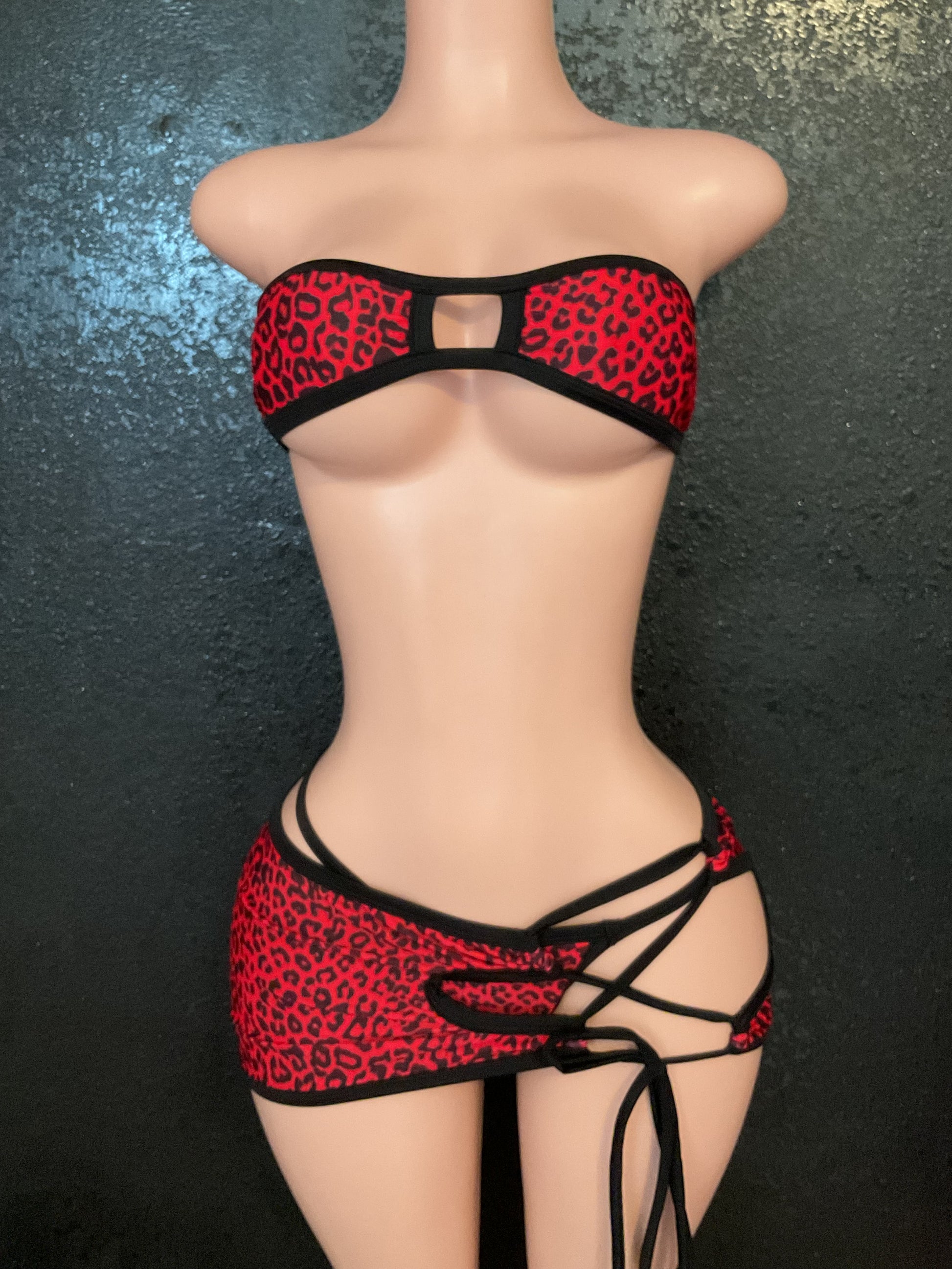 Lace up skirt bikini set