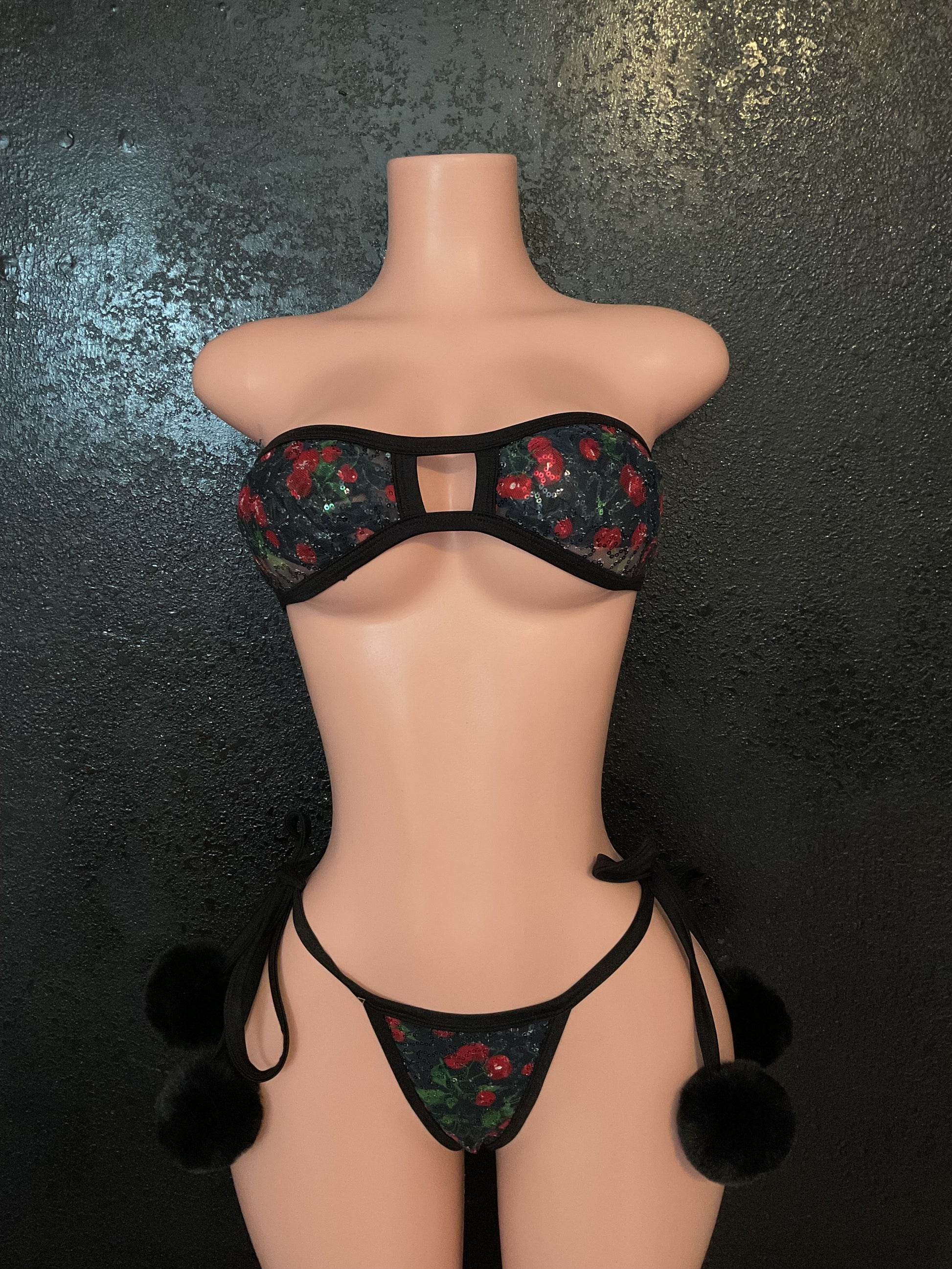 Cherry g string Pom Pom bikini
