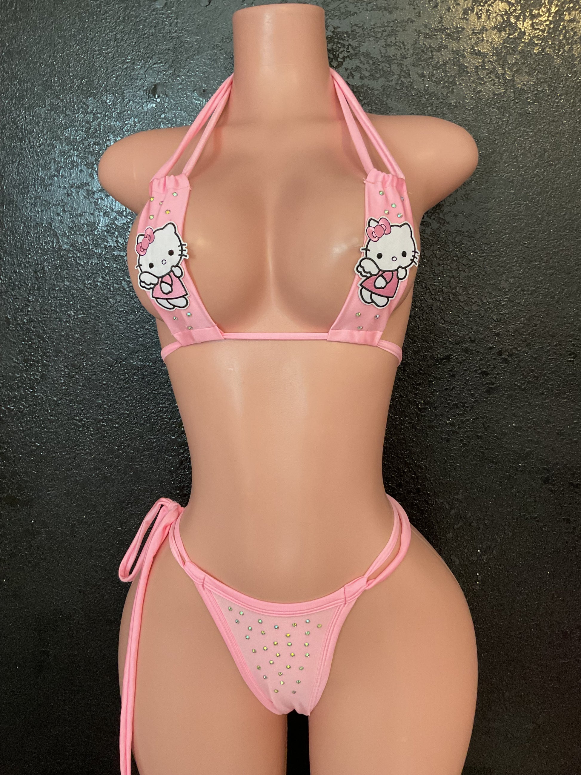 Pink kitty thong bikini