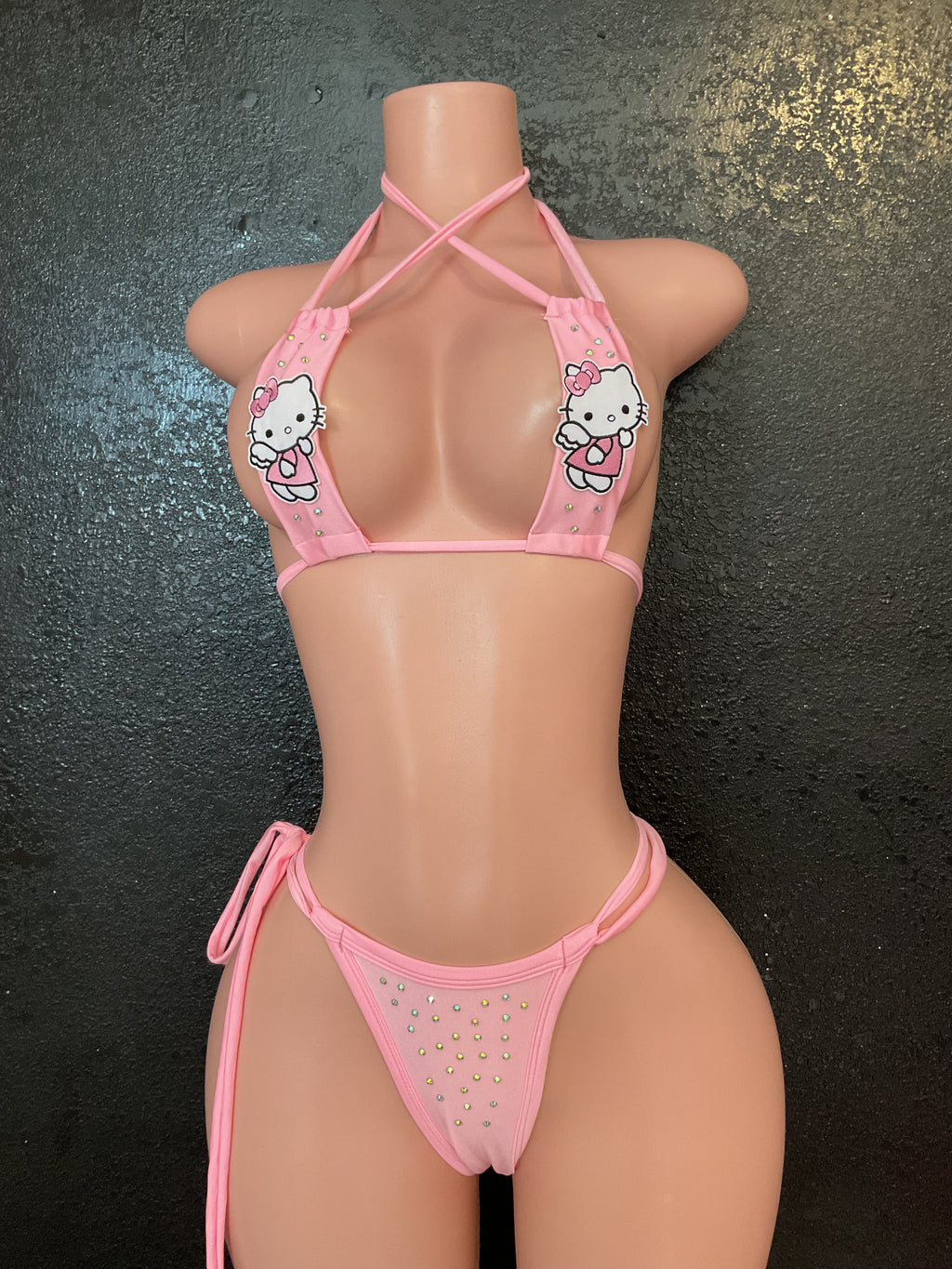 Pink kitty thong bikini