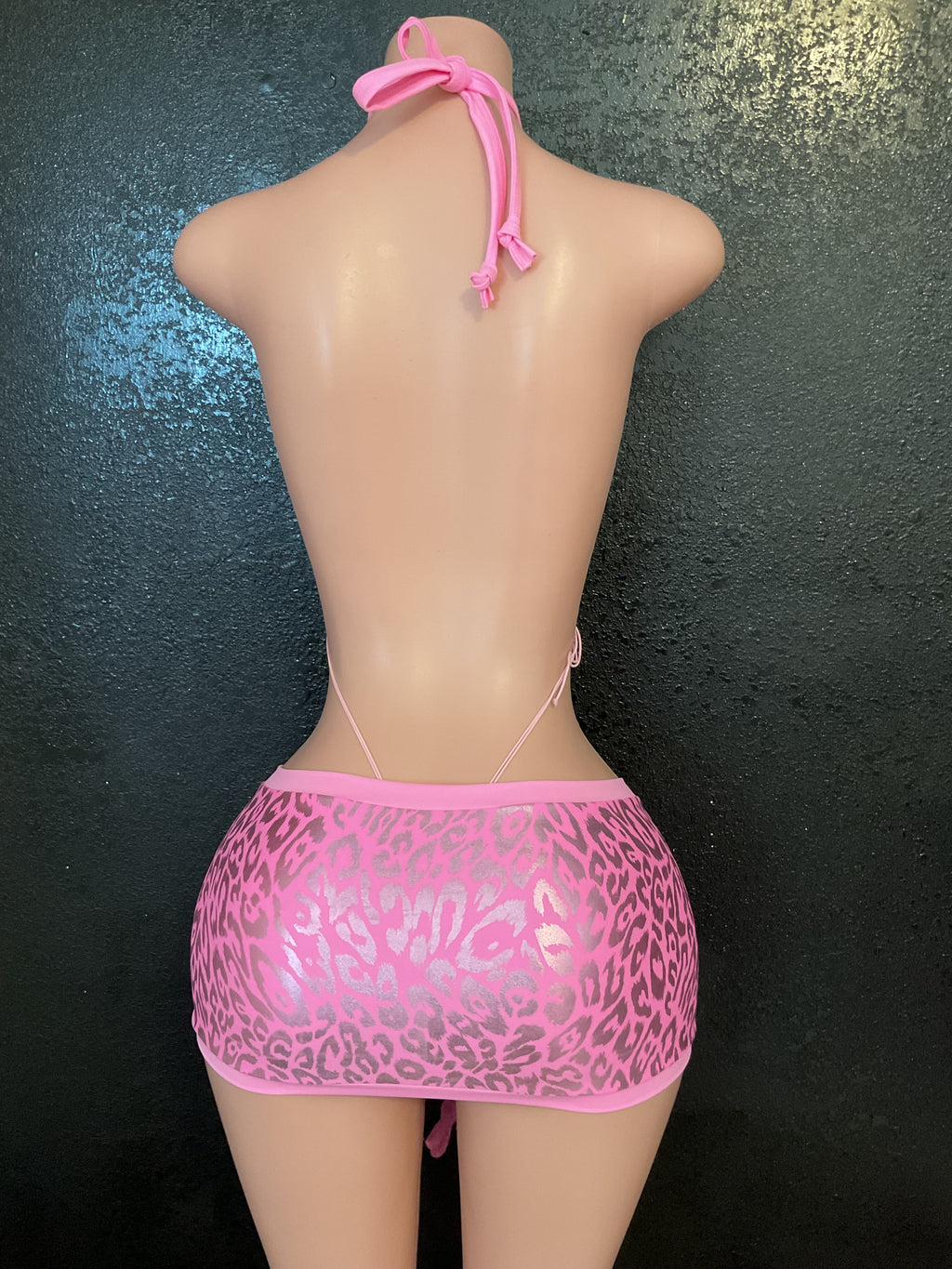 Pink leopard skirt set