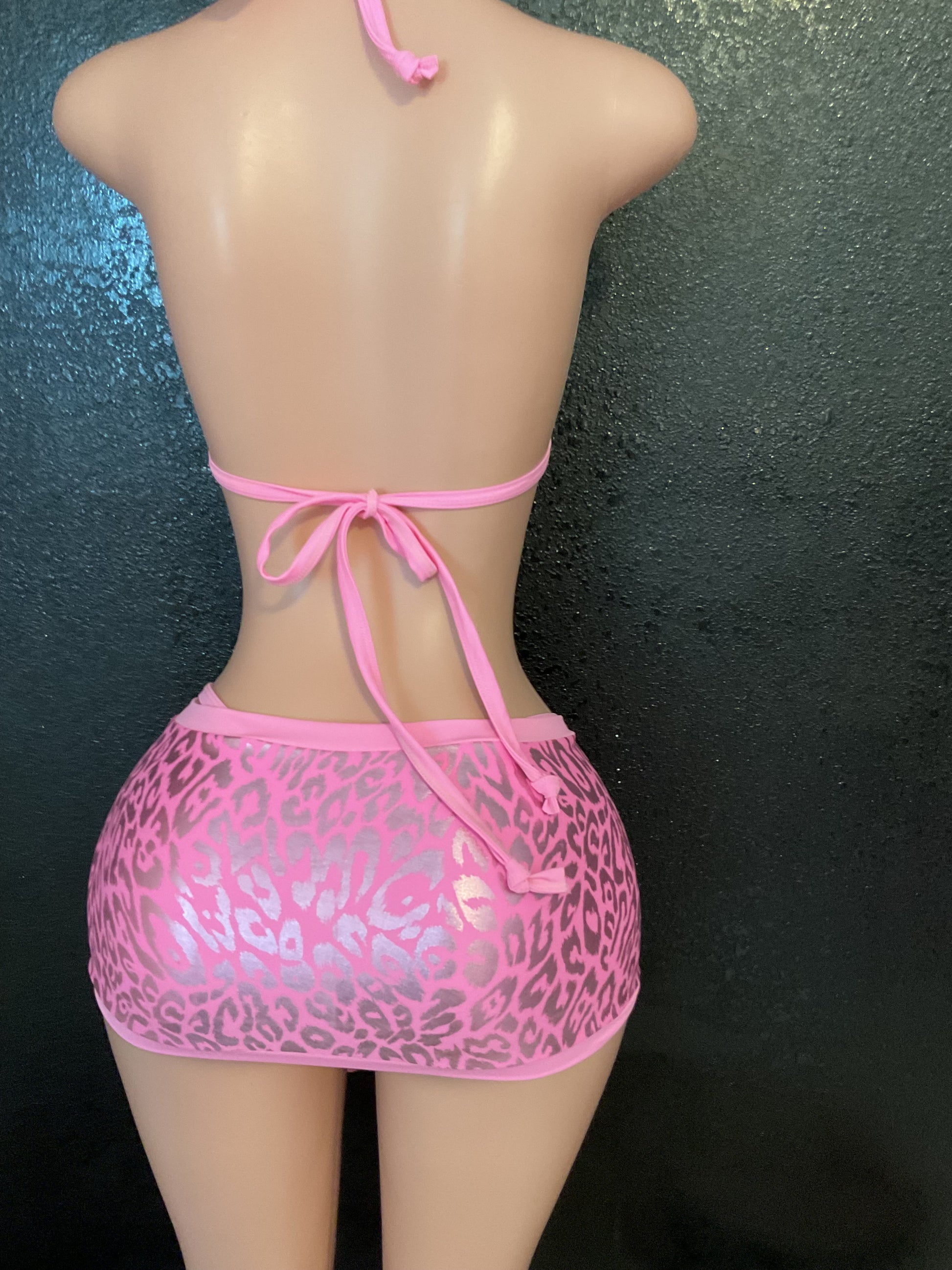 Pink leopard skirt set