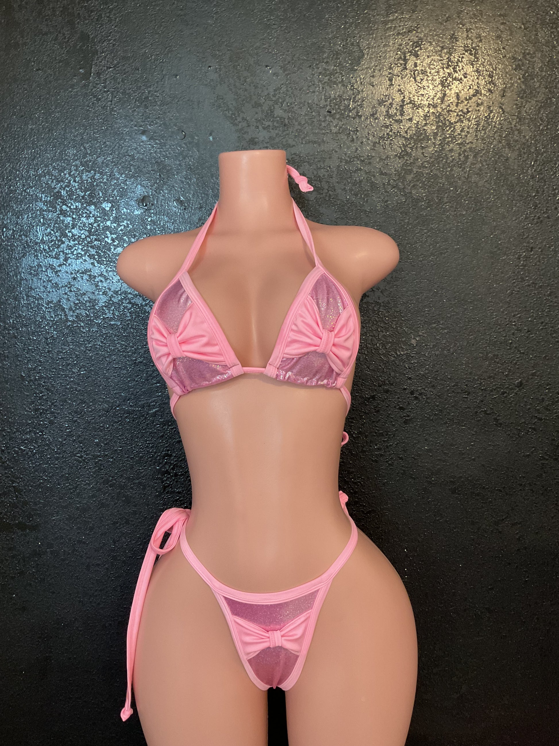 Pink bow g string bikini