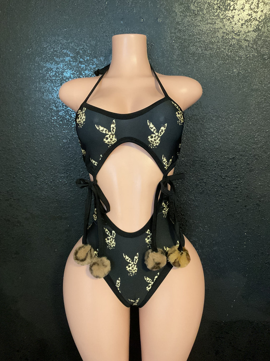 High waist Pom Pom bunny leopard