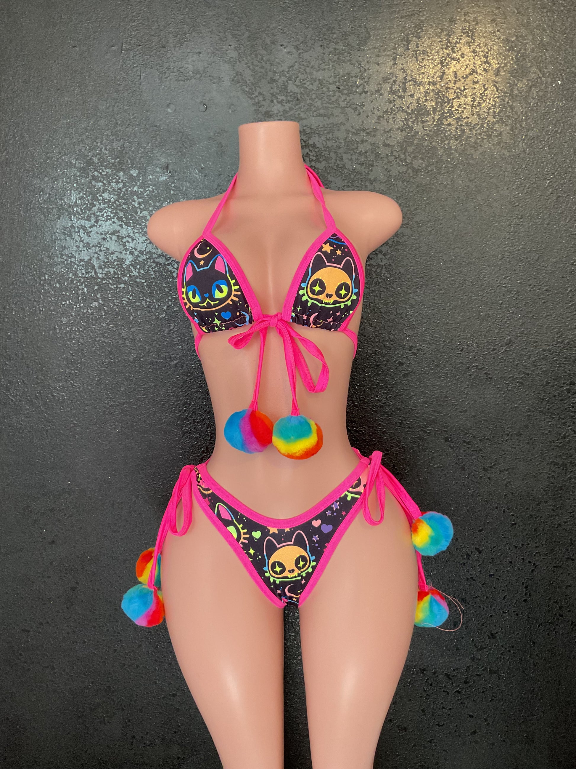 Neon kitty Pom Pom thong