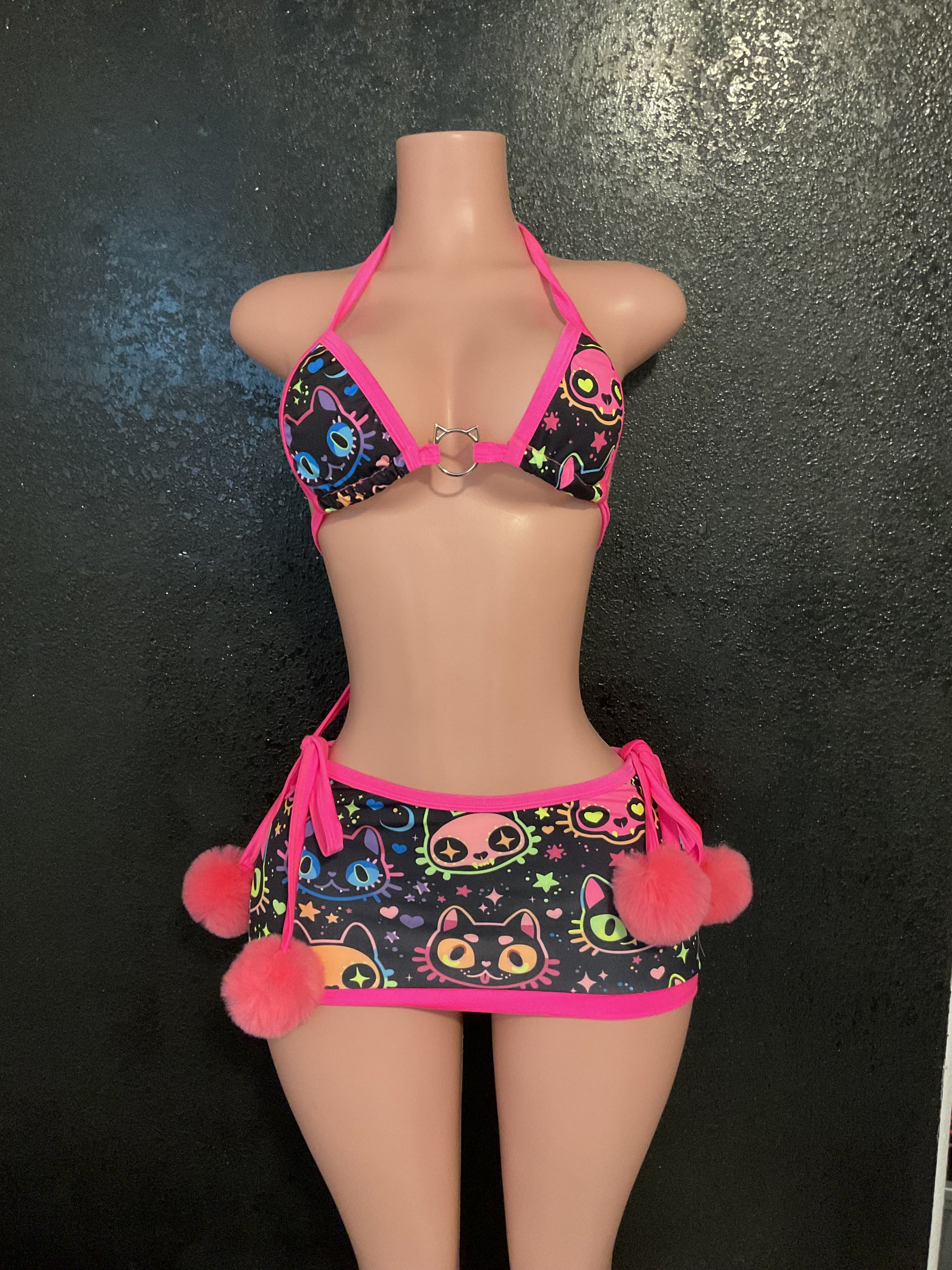 Neon kitty skirt set