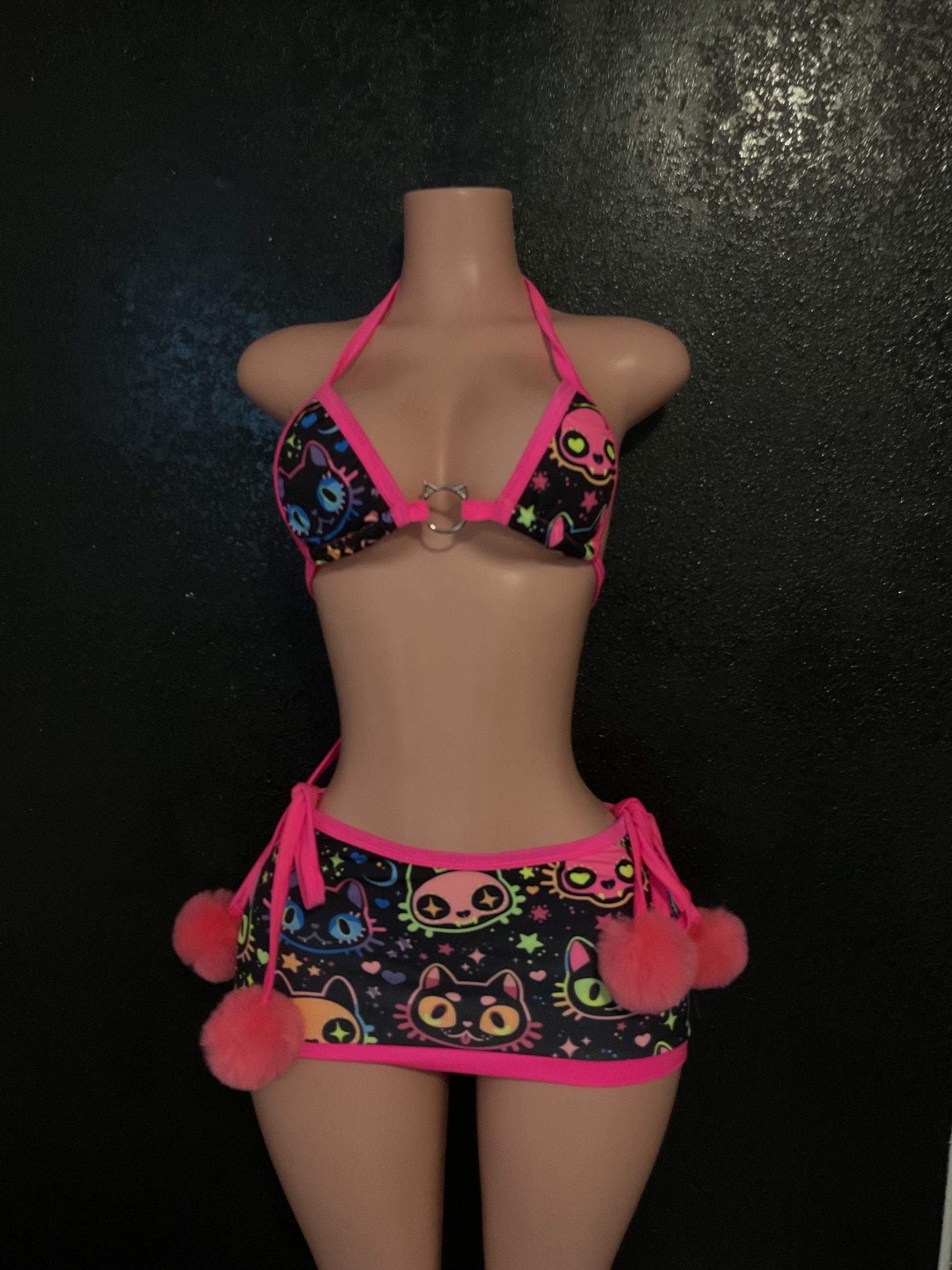 Neon kitty skirt set