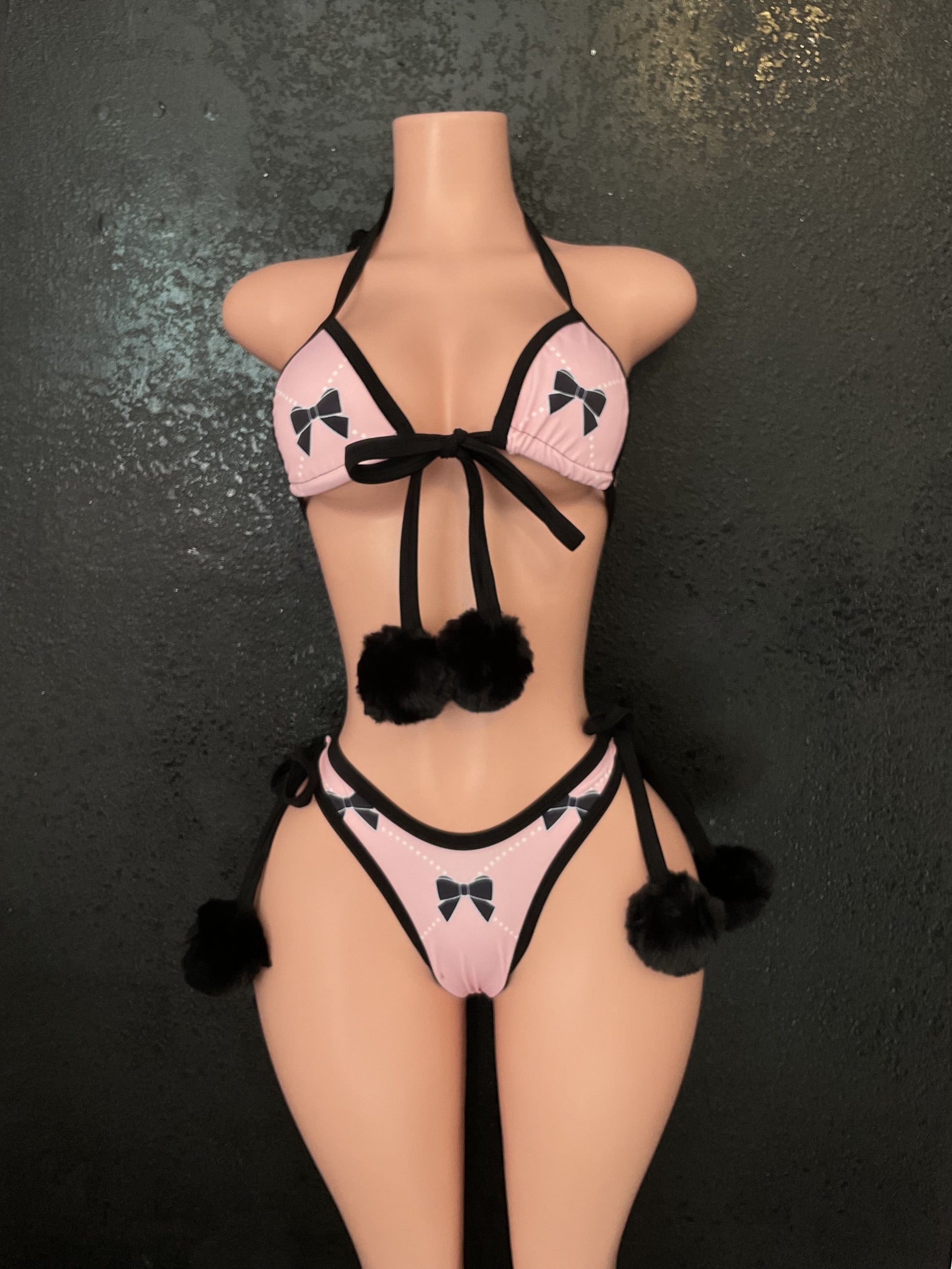 Pom Pom thong set bow print