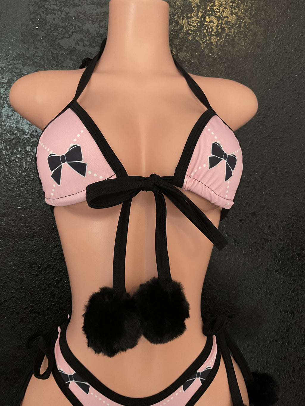 Pom Pom thong set bow print