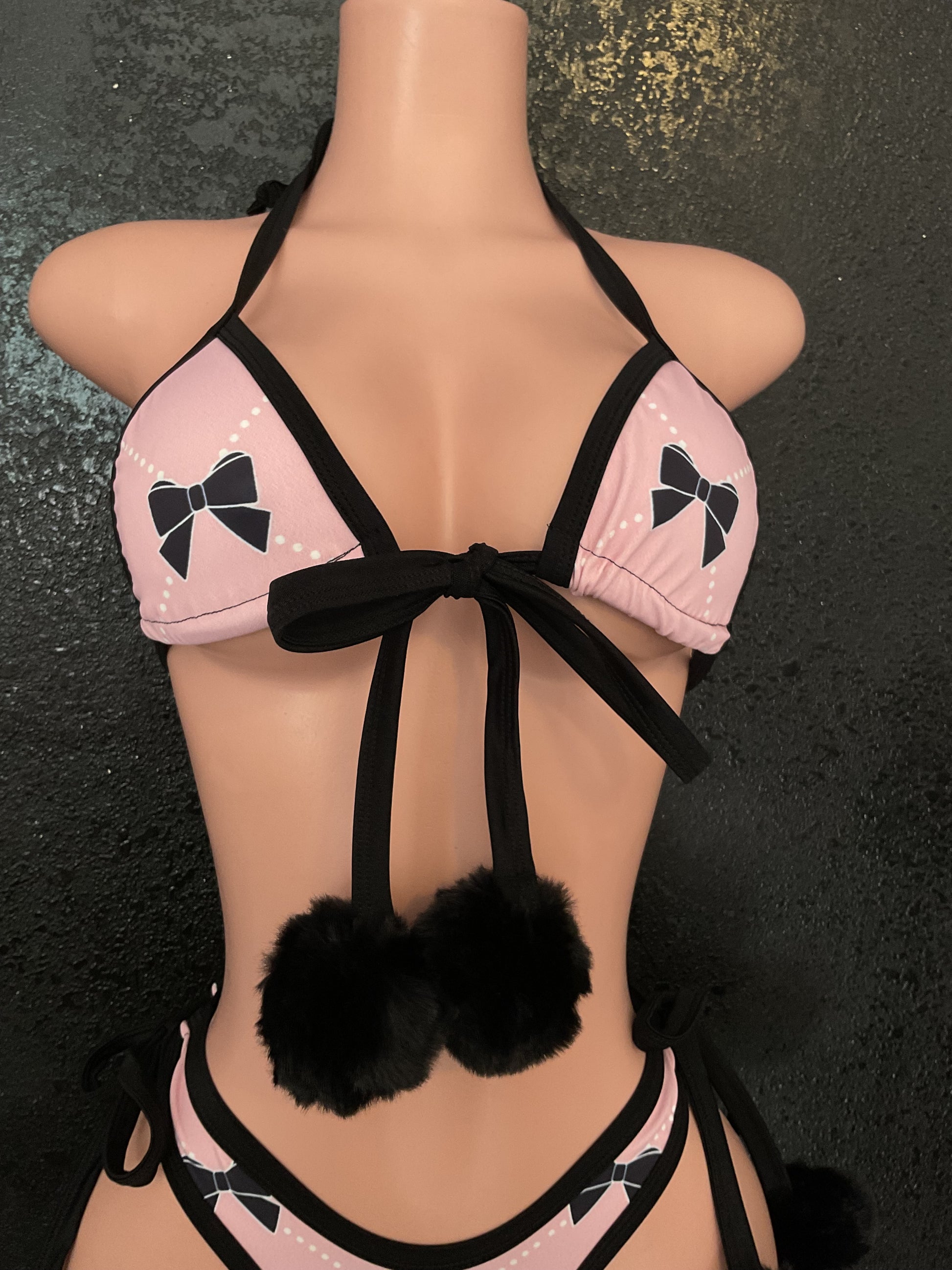 Pom Pom thong set bow print