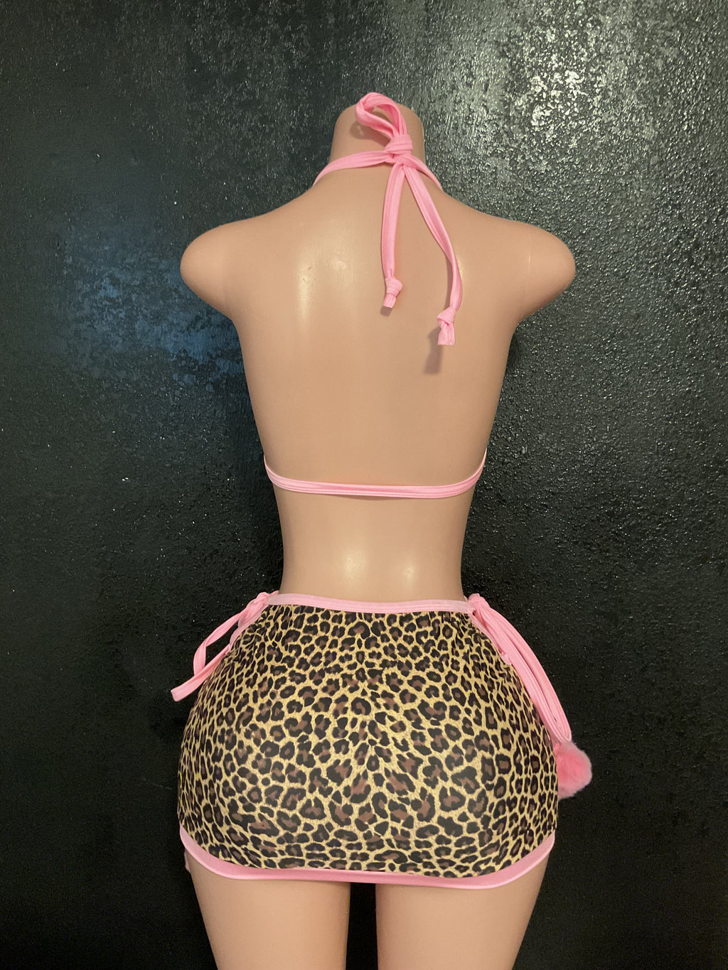 Leopard Pom Pom high waist skirt set