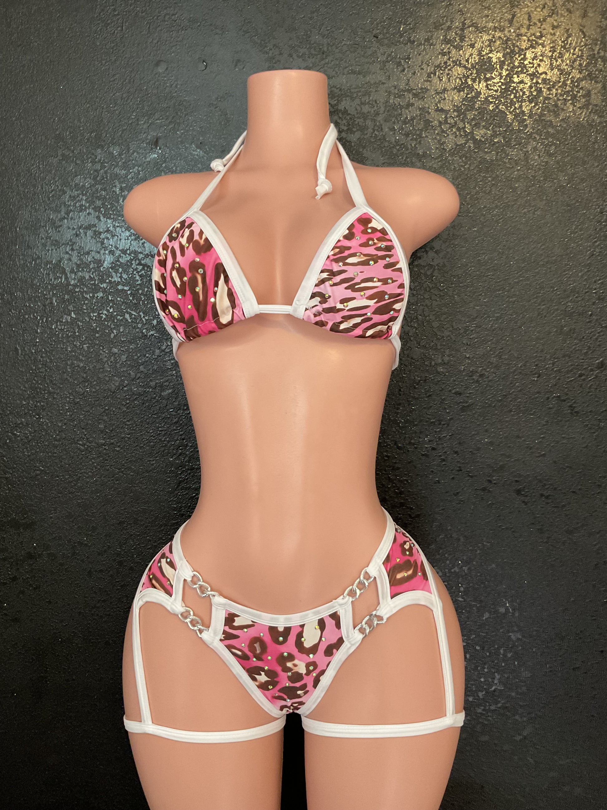 Thong garter set leopard