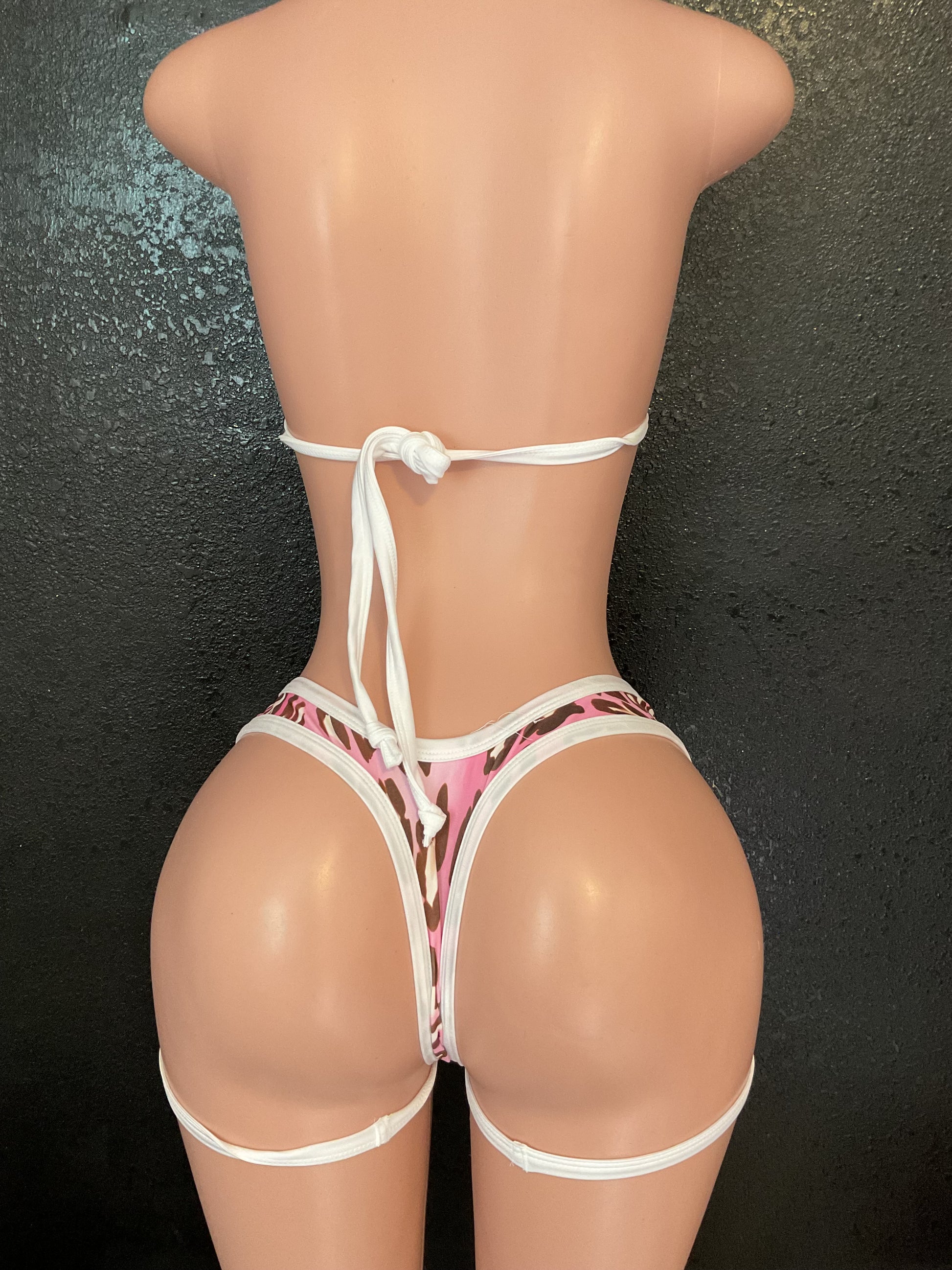Thong garter set leopard