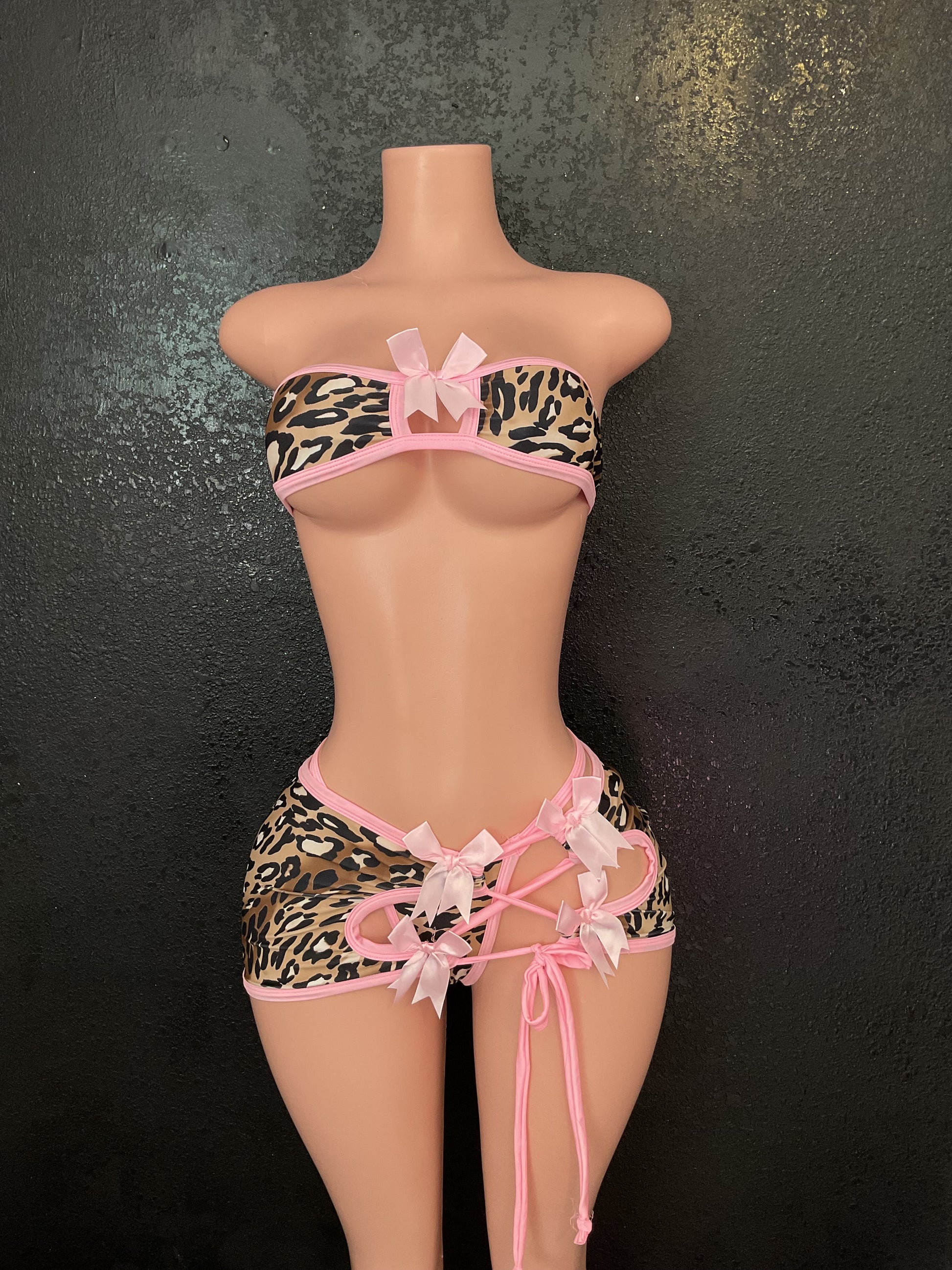 Leopard bow skirt set