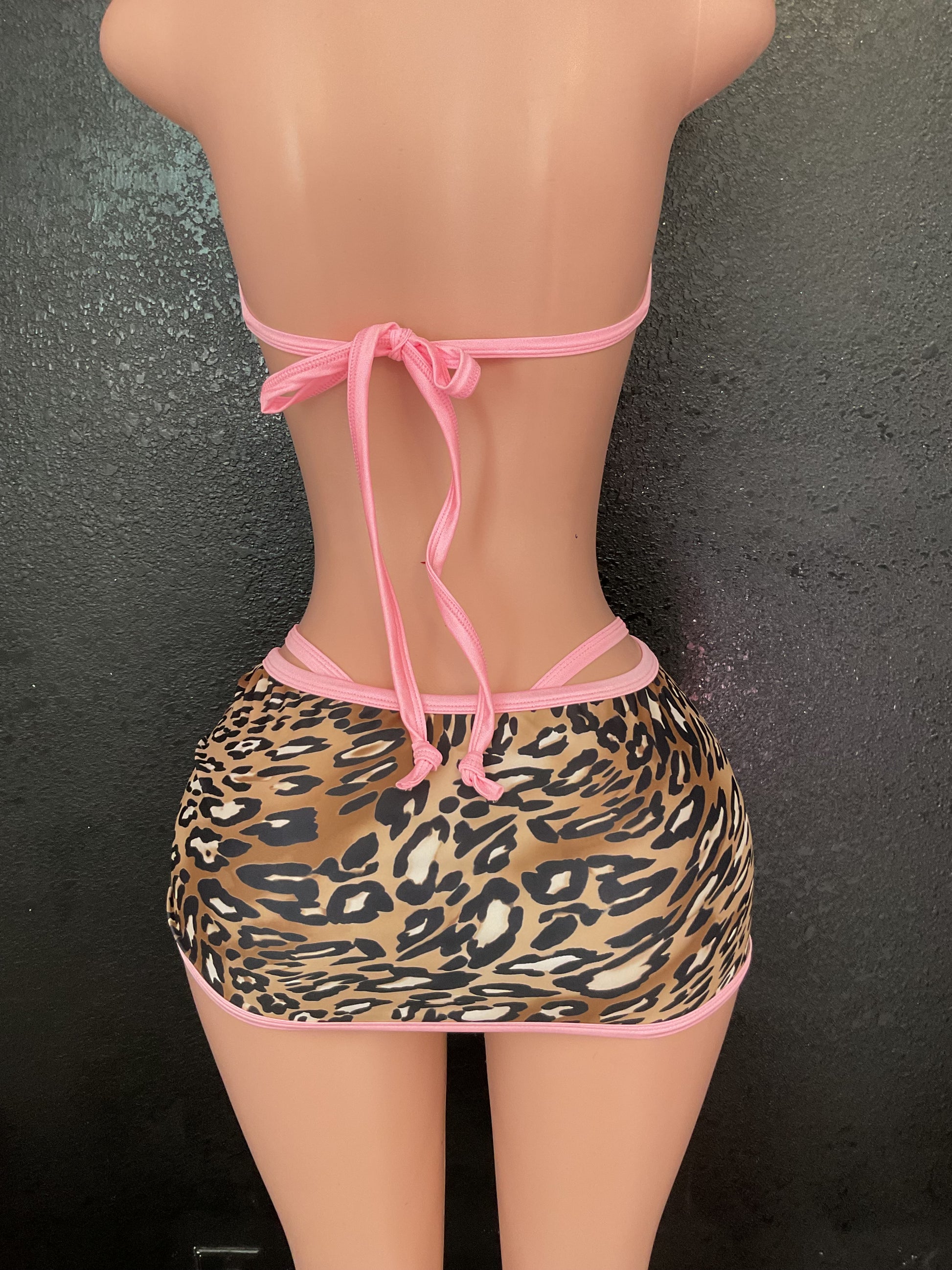 Leopard bow skirt set