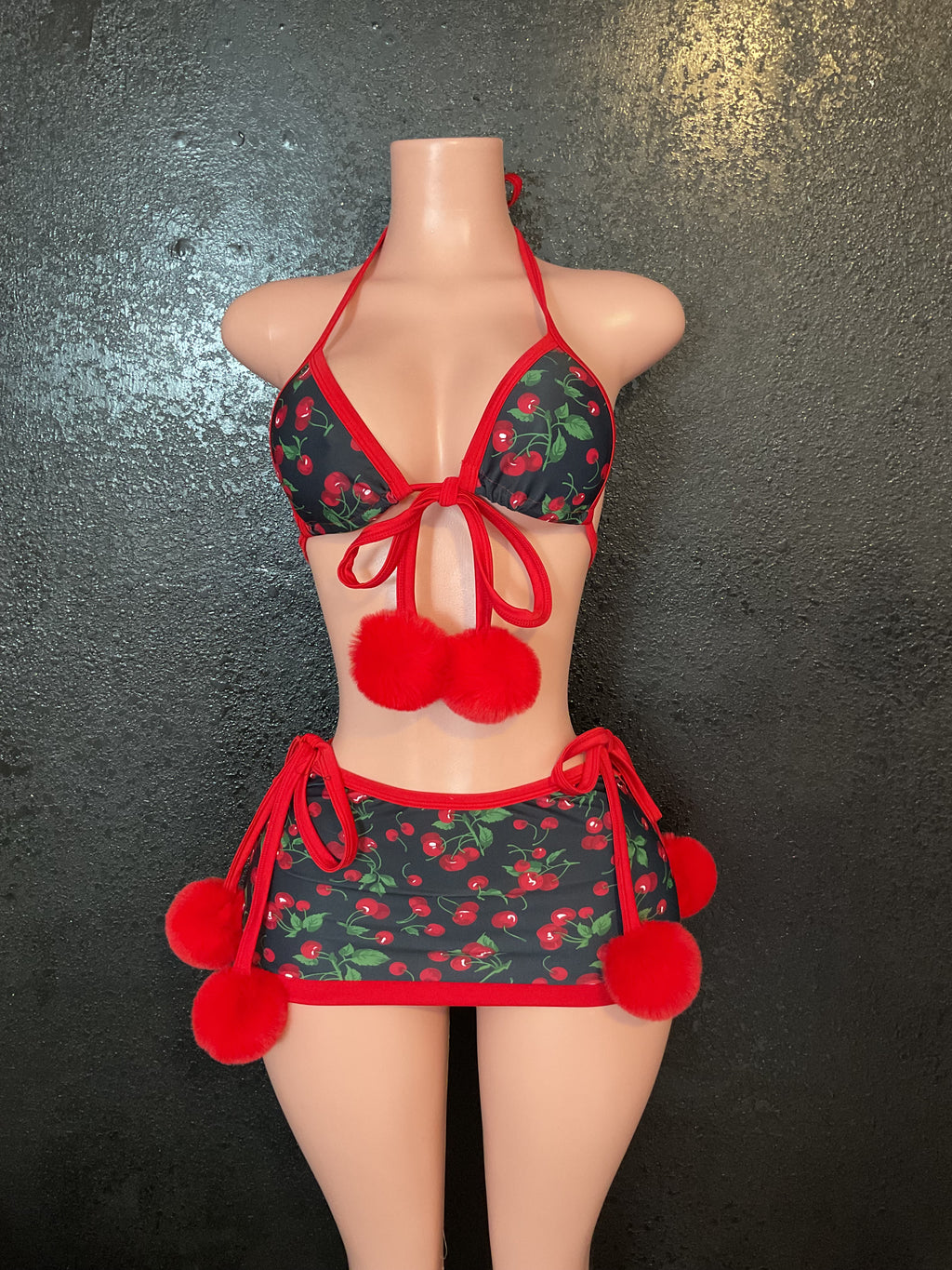 Cherry Pom Pom skirt set