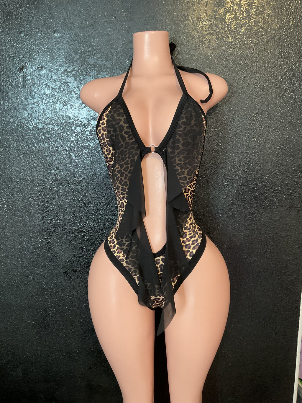 Ruffle leopard one piece