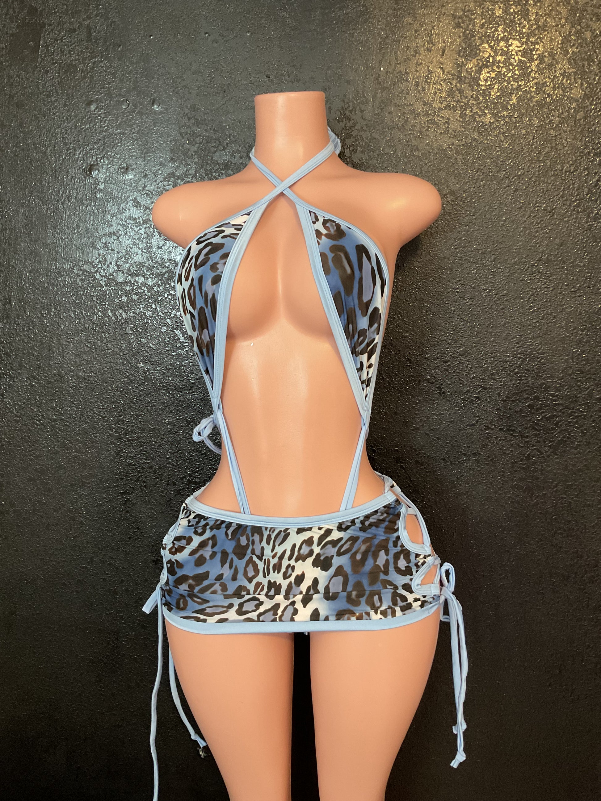 Leopard lace up skirt set