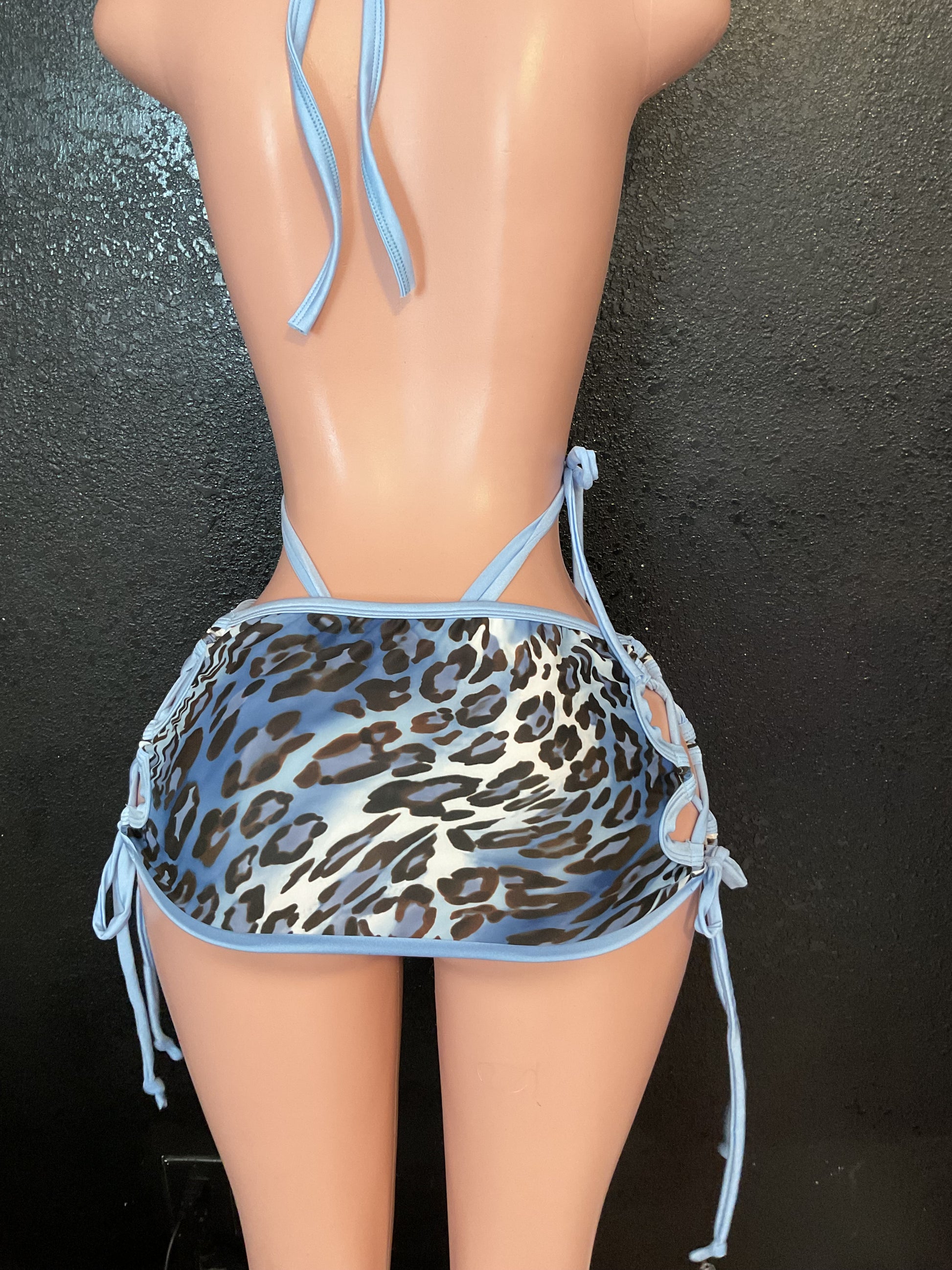 Leopard lace up skirt set