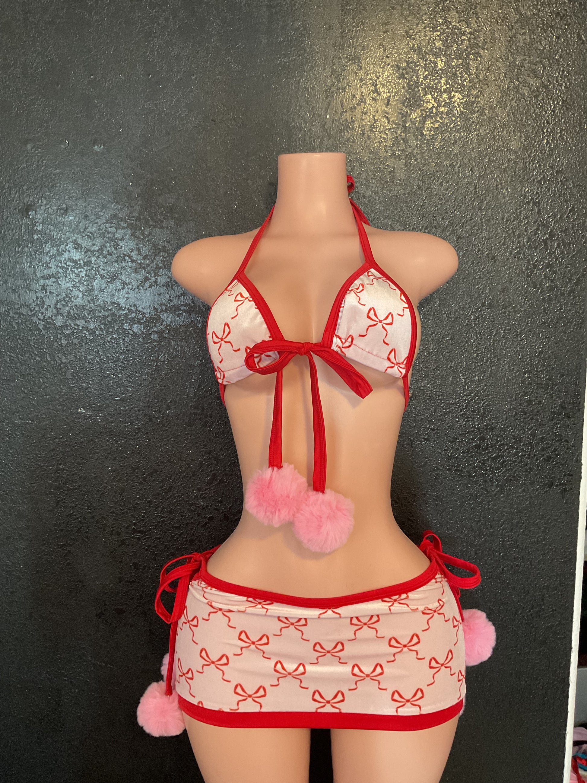 Bow velvet skirt set