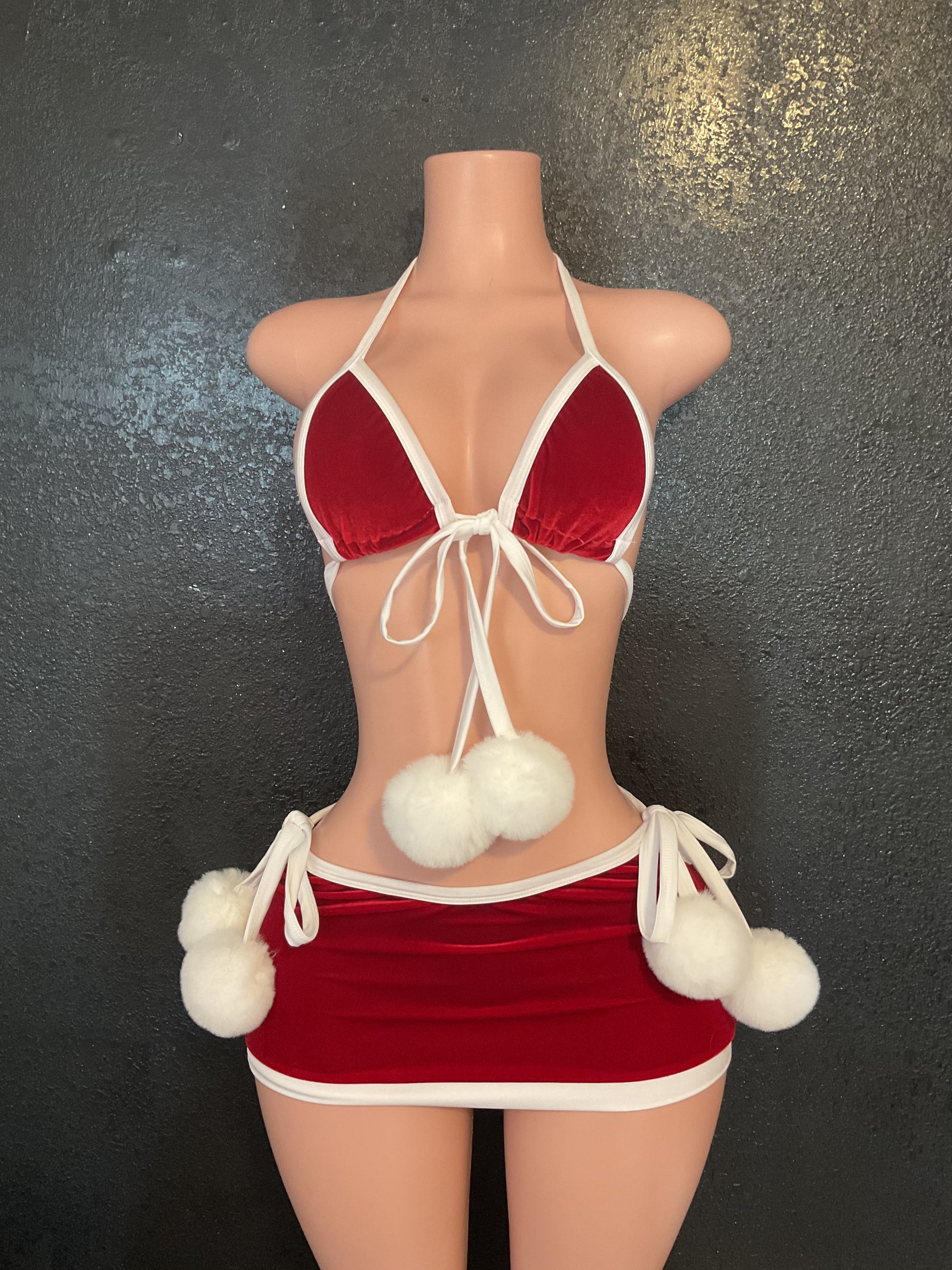 Red velvet Pom Pom skirt set