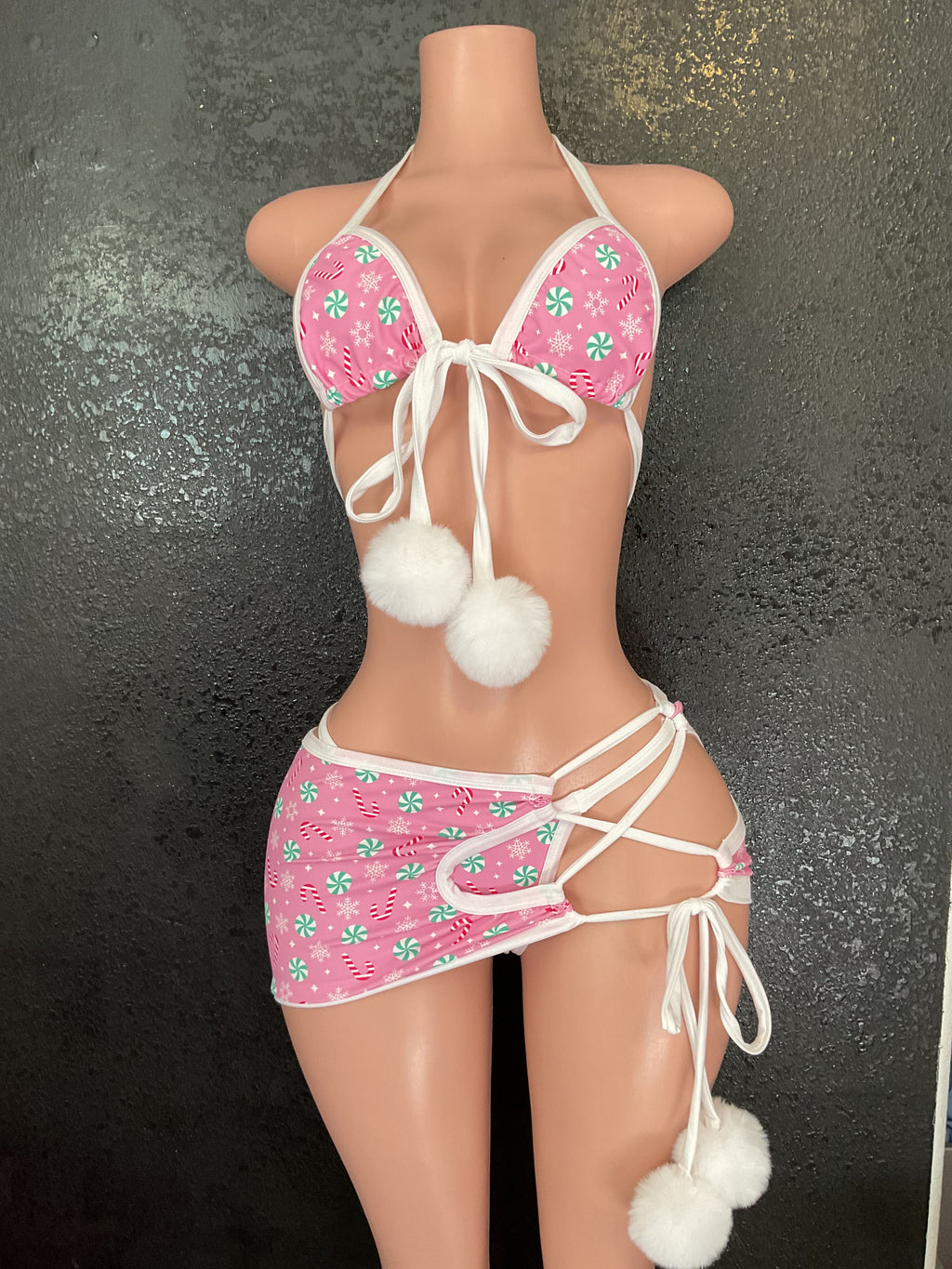 Christmas candy Pom Pom skirt set