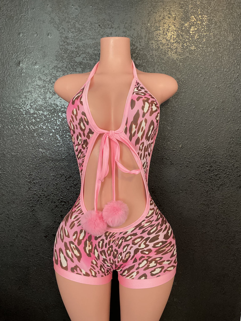 Pink leopard booty shorts one piece